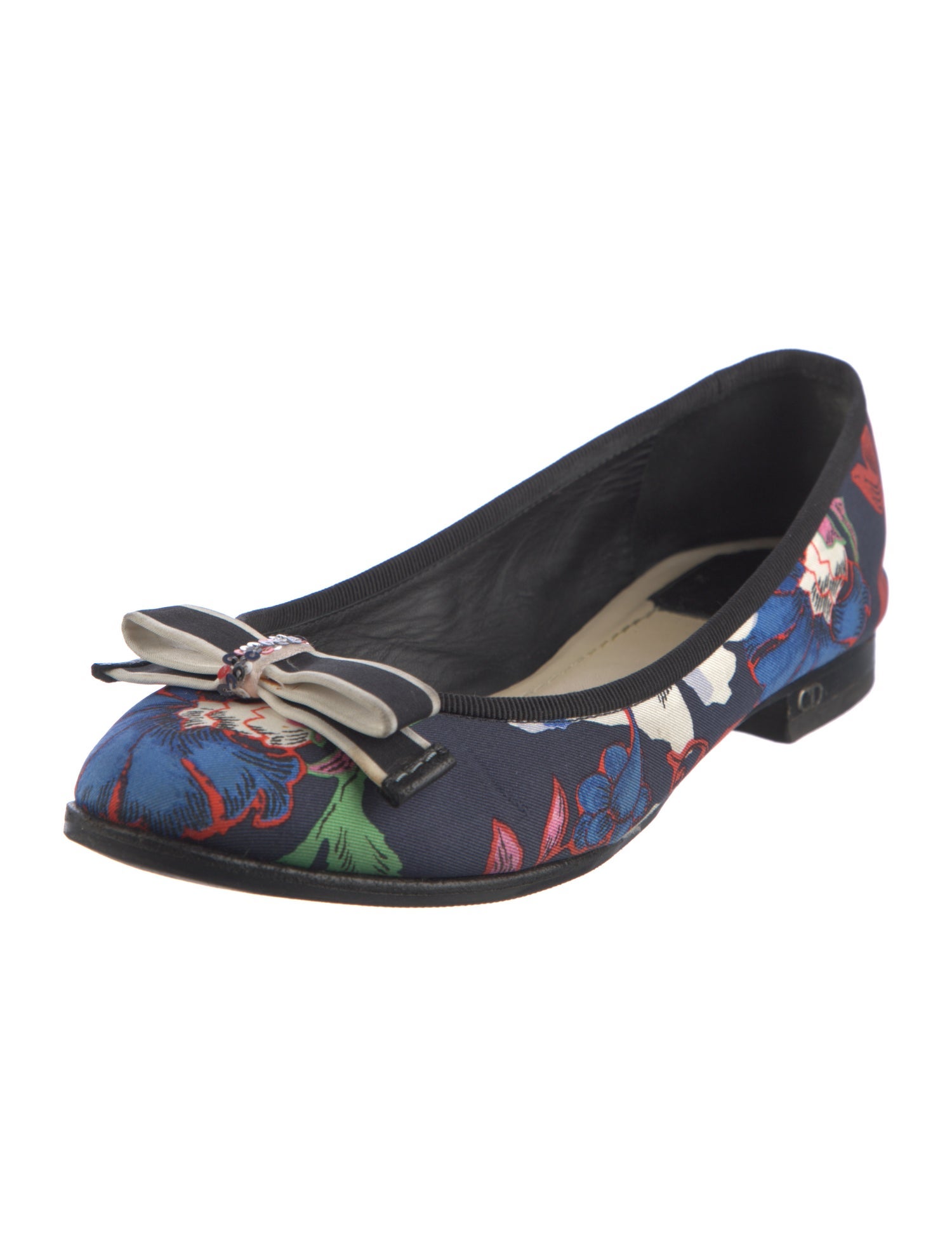 Christian Dior Floral Print Bow Accents Ballet Flats