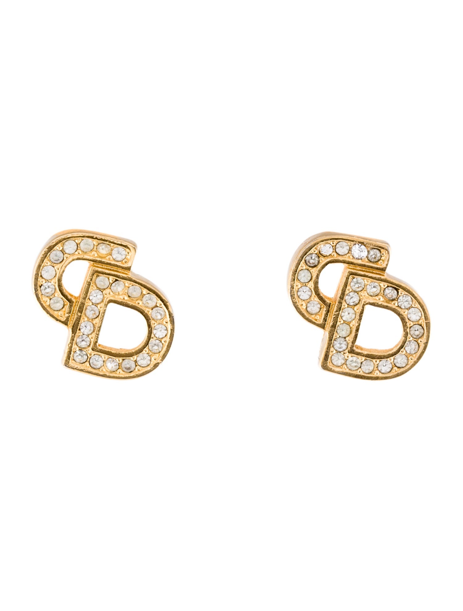 Christian Dior Vintage Crystal CD Clip-On Earrings