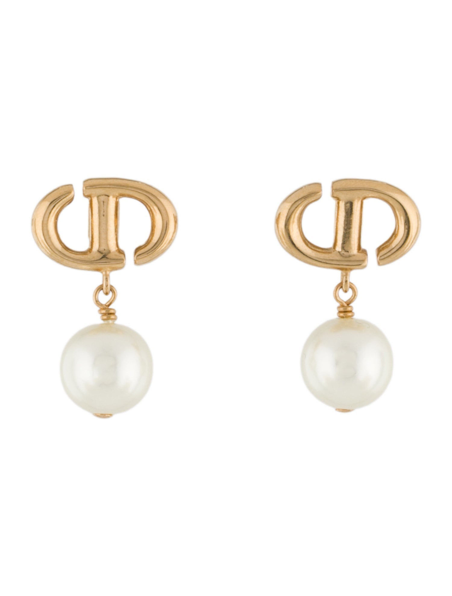 Christian Dior Faux Pearl CD Navy Drop Earrings