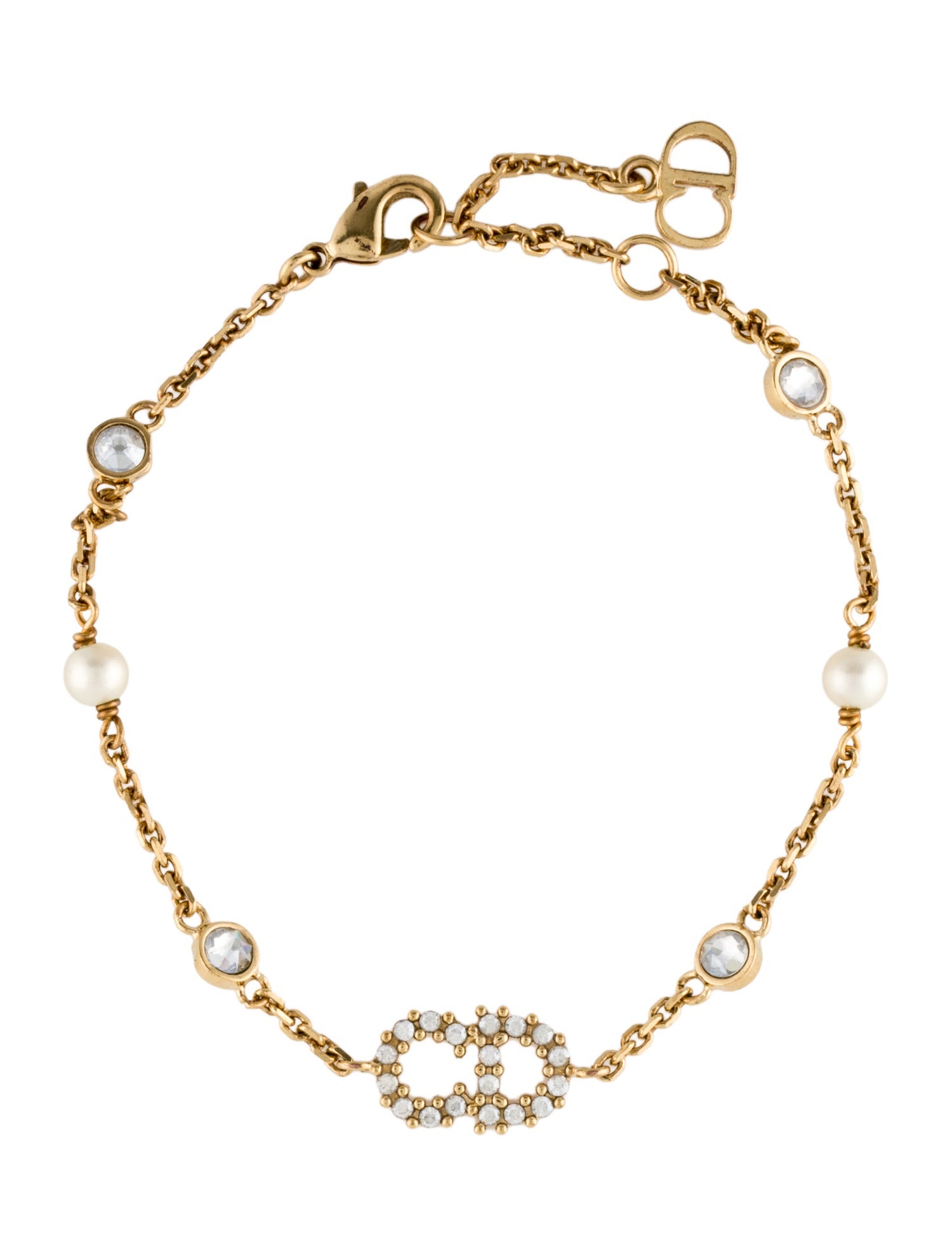 Christian Dior Crystal & Faux Pearl Clair D Lune Link Bracelet