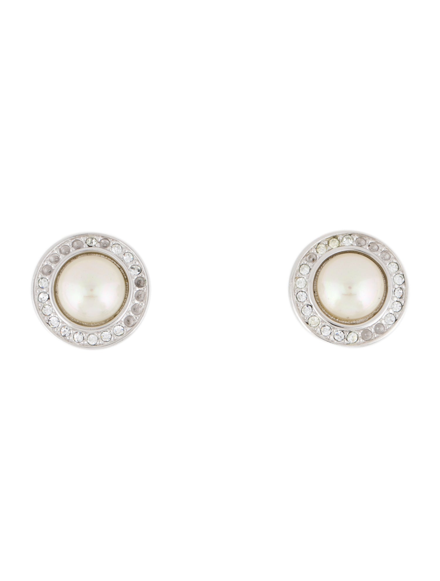 Christian Dior Vintage Crystal & Faux Pearl Clip-On Earrings