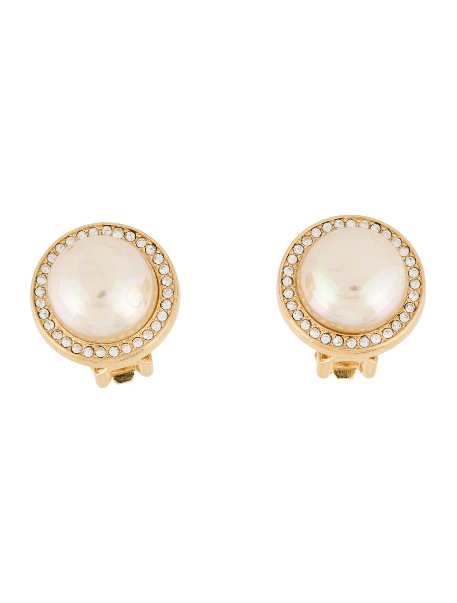 Christian Dior Vintage Faux Pearl & Crystal Clip-On Earrings