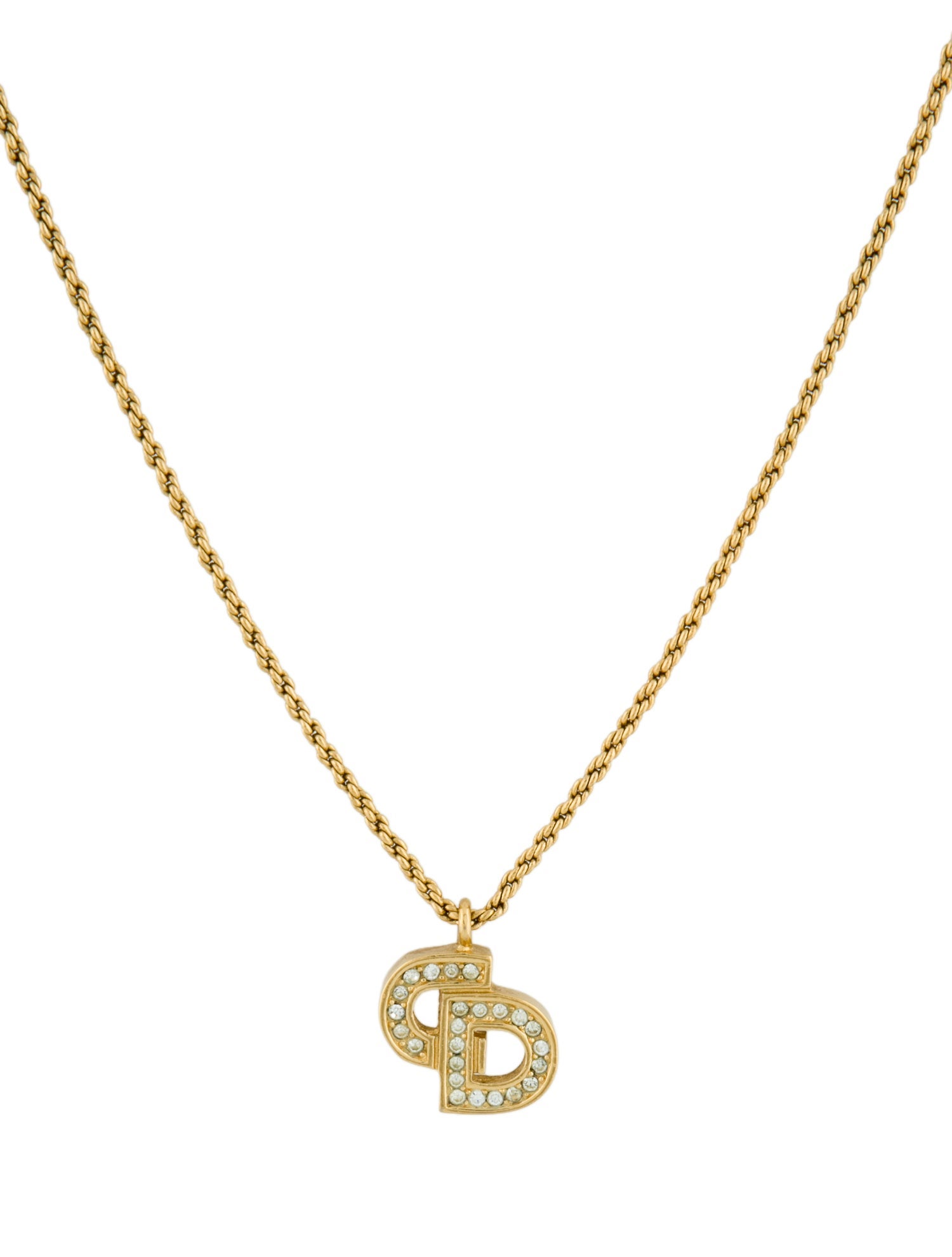 Christian Dior Crystal CD Pendant Necklace