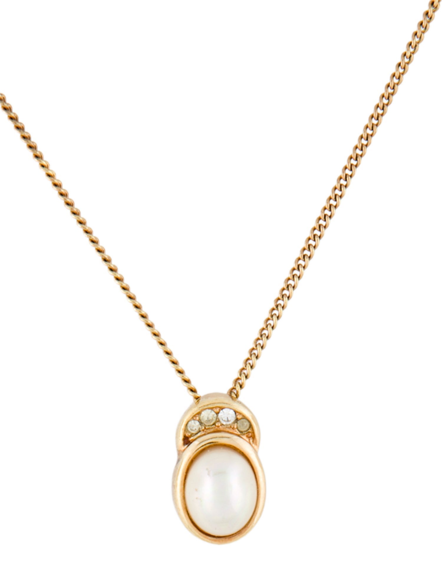 Christian Dior Vintage Crystal & Faux Pearl Pendant Necklace