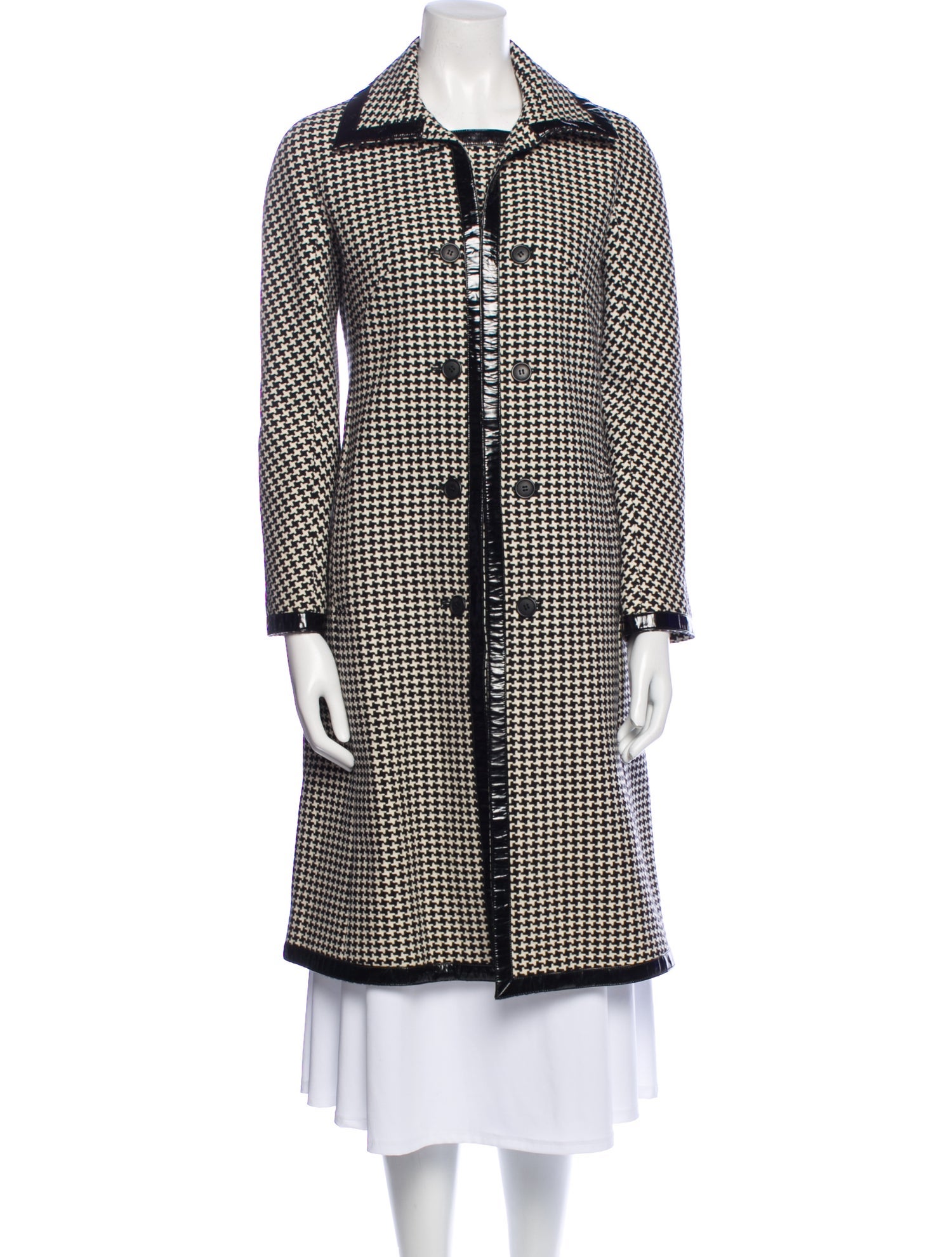 Christian Dior Virgin Wool Houndstooth Print Coat
