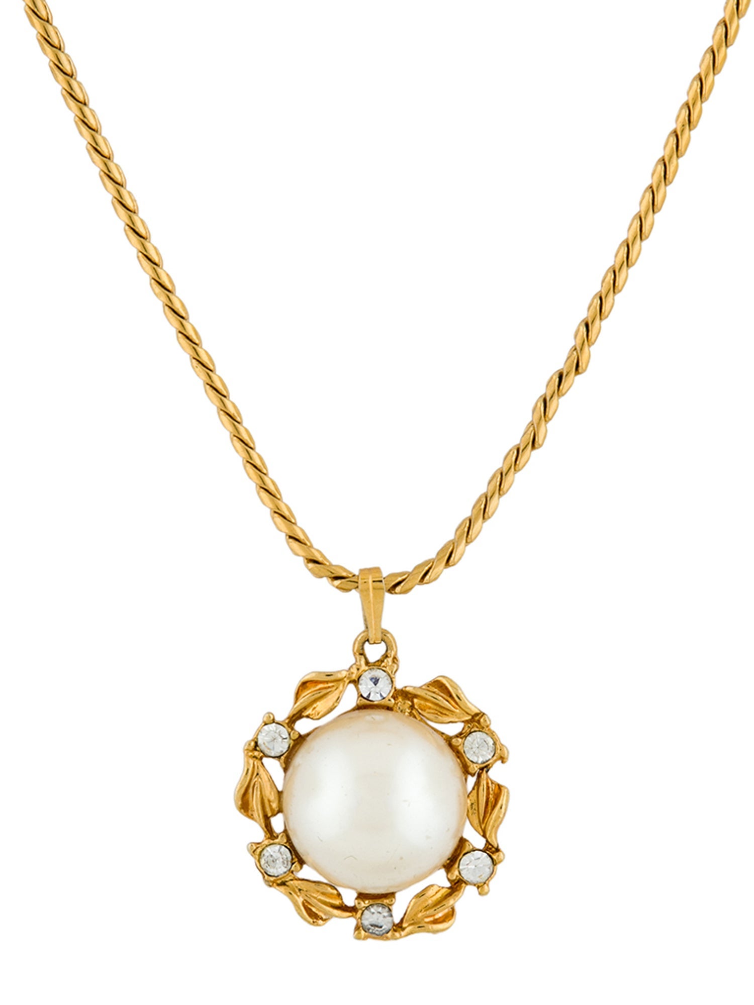 Christian Dior Vintage Crystal & Faux Pearl Pendant Necklace