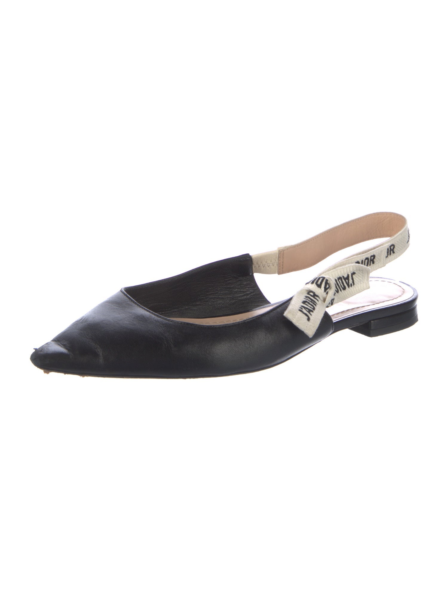 Christian Dior Leather Bow Accents Slingback Flats