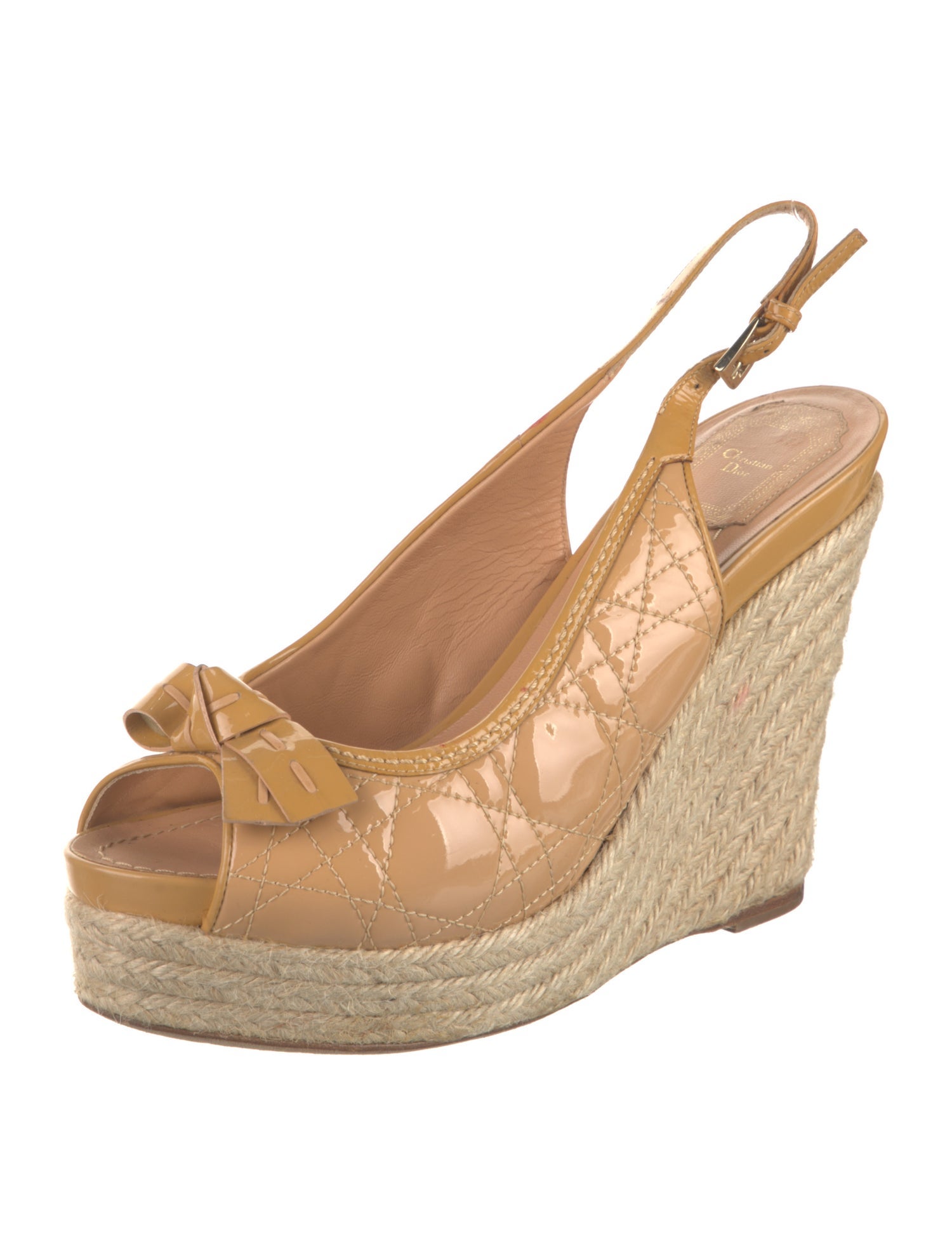 Christian Dior Cannage Pattern Patent Leather Espadrilles