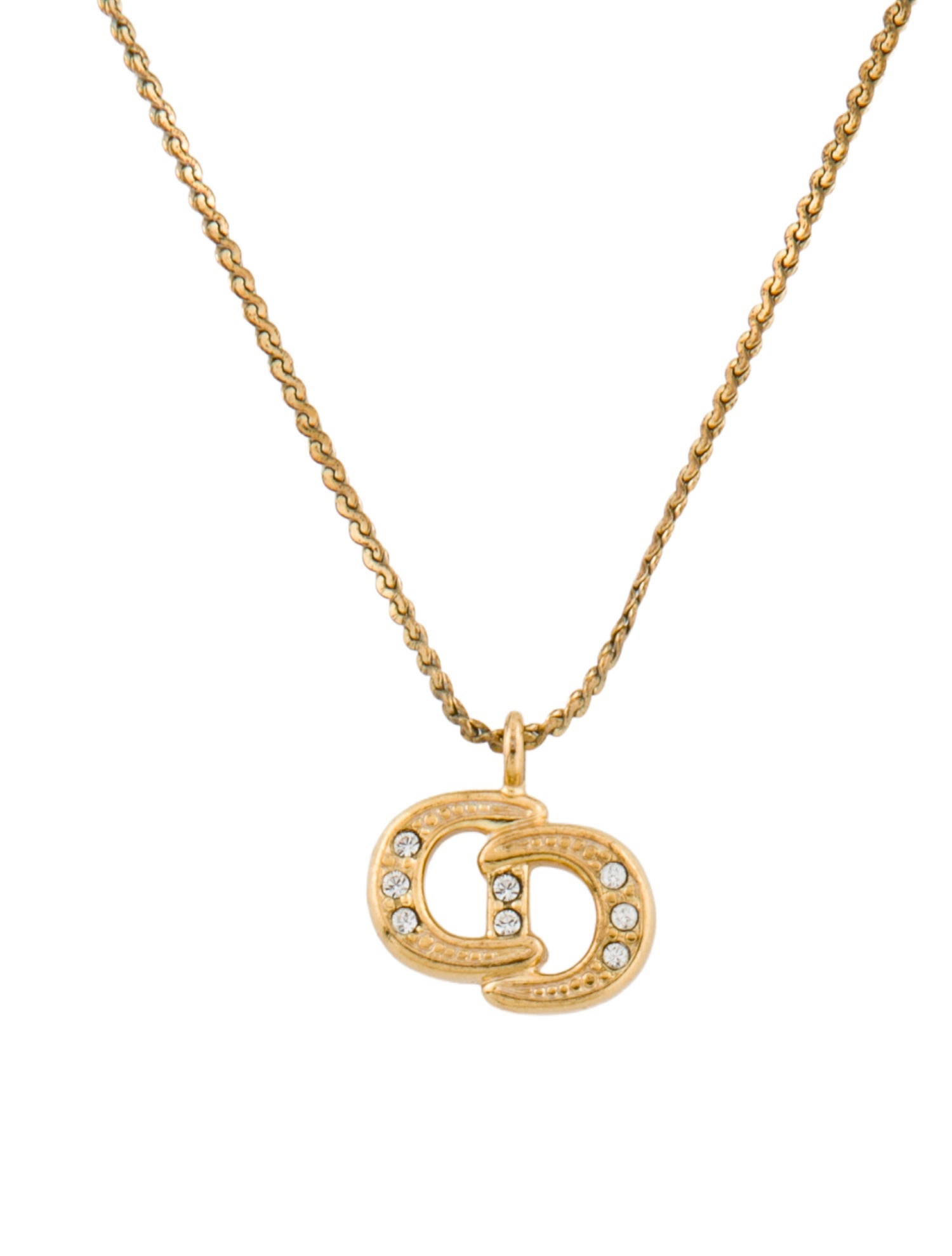 Christian Dior Vintage Crystal CD Pendant Necklace