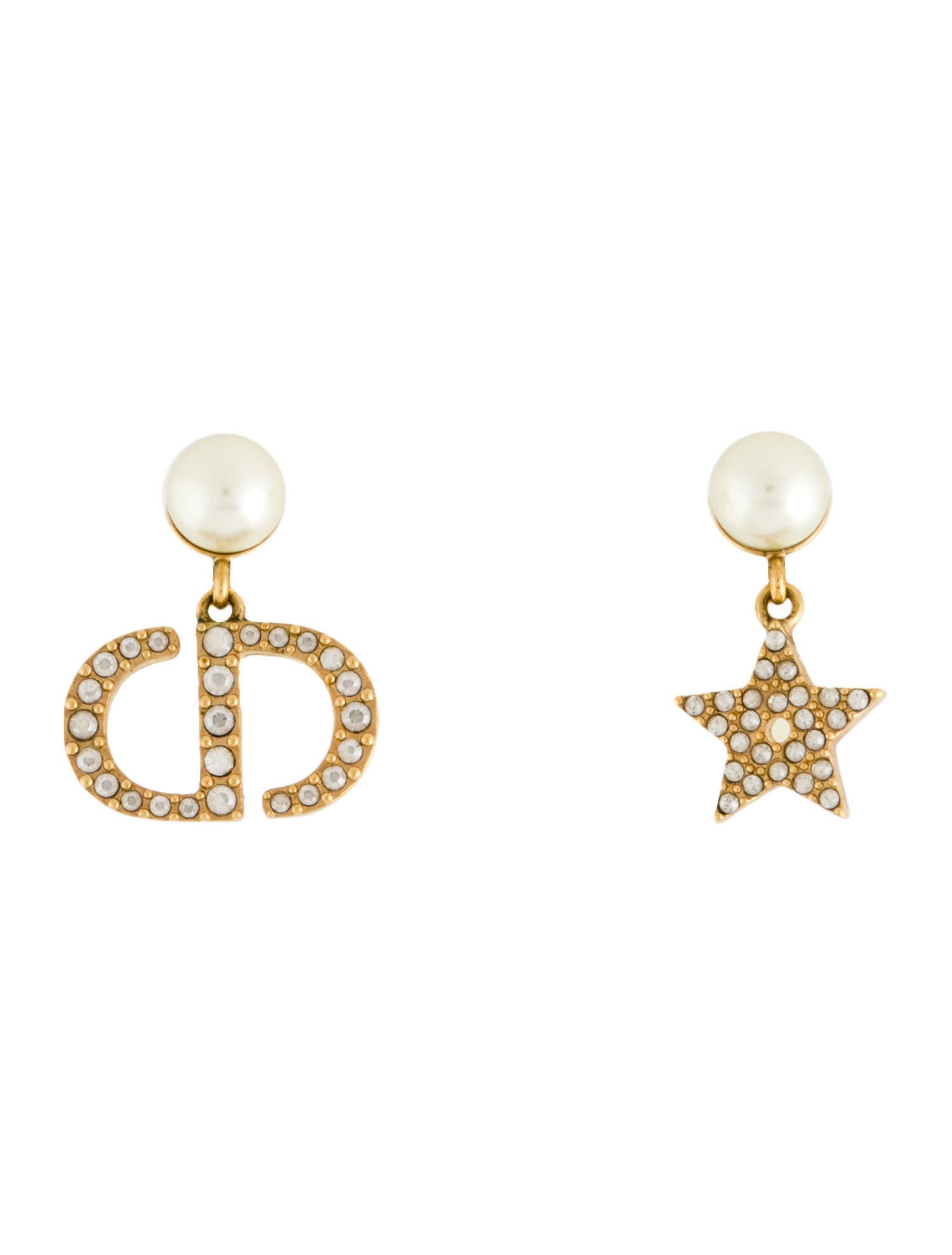 Christian Dior Resin Faux Pearl & Crystal CD Drop Earrings