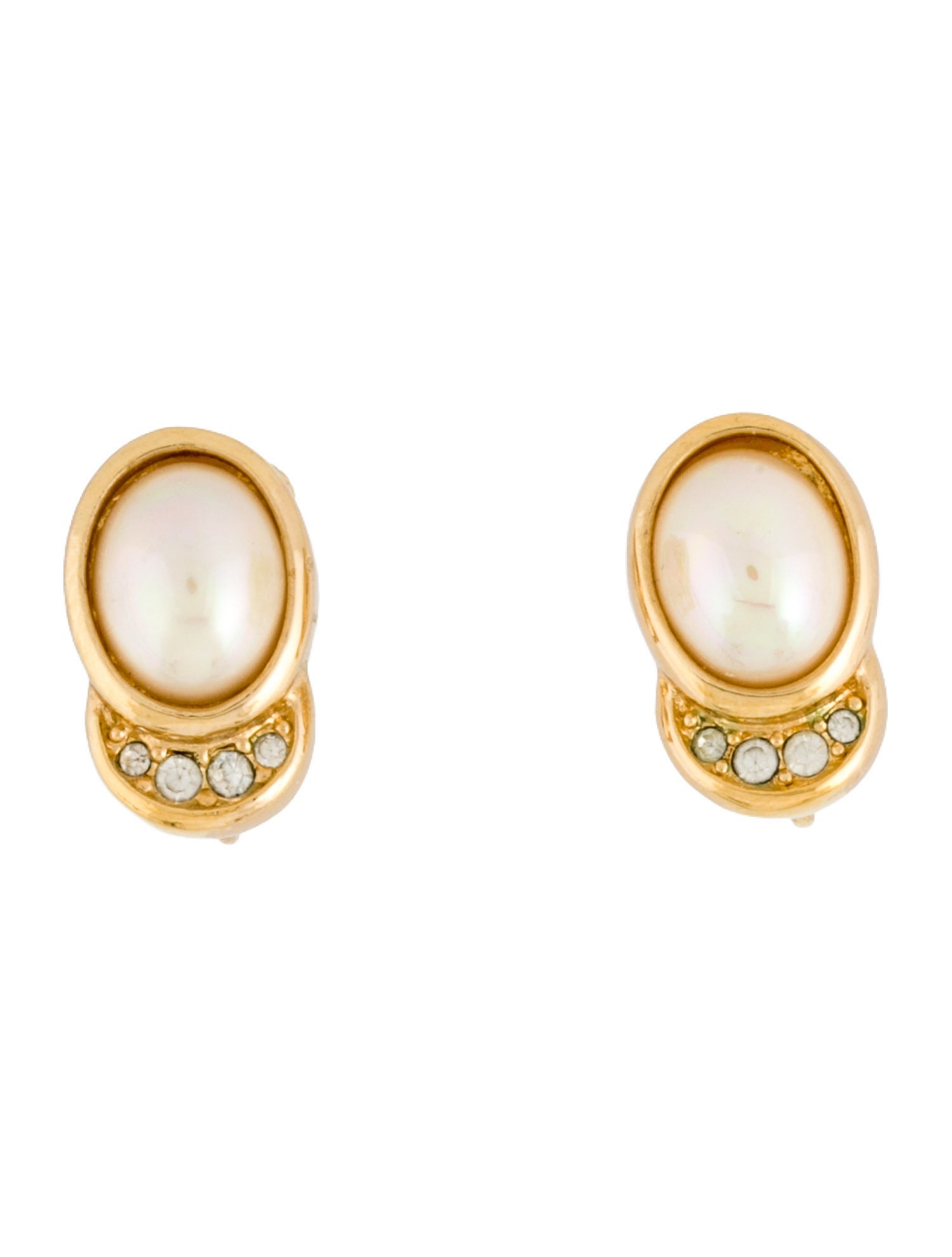 Christian Dior Crystal & Faux Pearl Clip-On Earrings