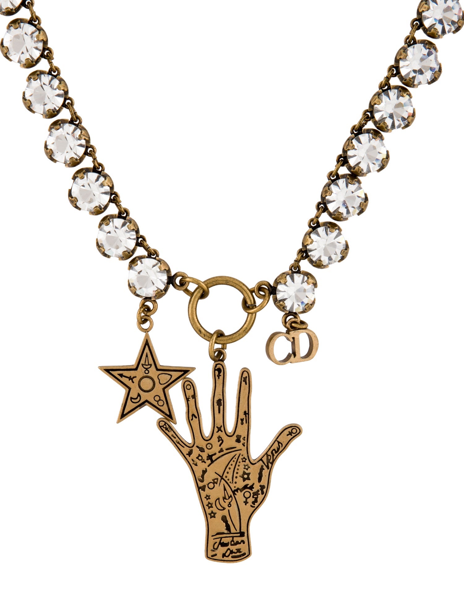 Christian Dior Crystal Palm Reading & Star Pendant Necklace
