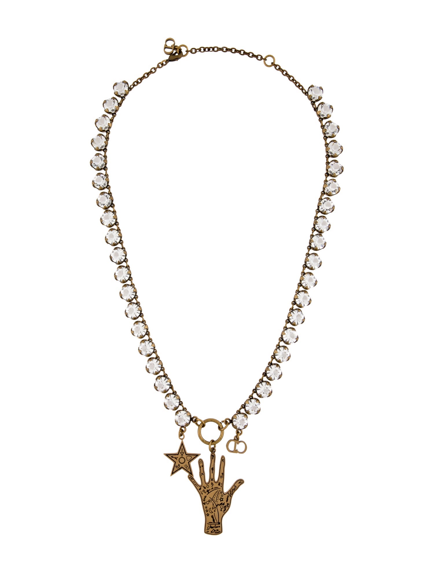 Christian Dior Crystal Palm Reading & Star Pendant Necklace