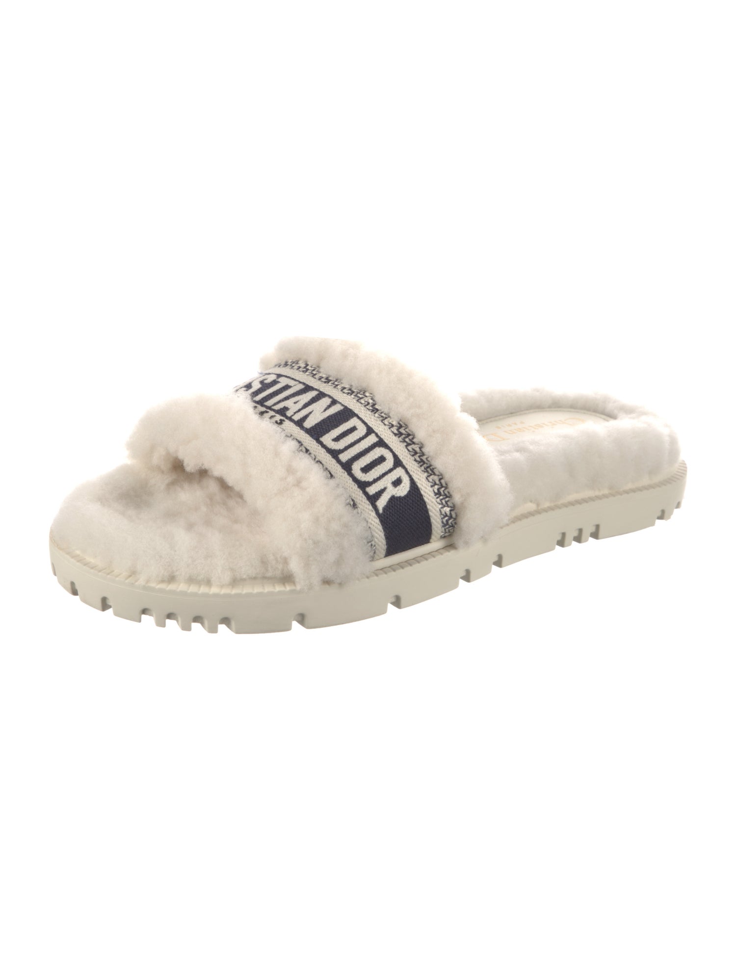 Christian Dior Shearling Graphic Print Slides