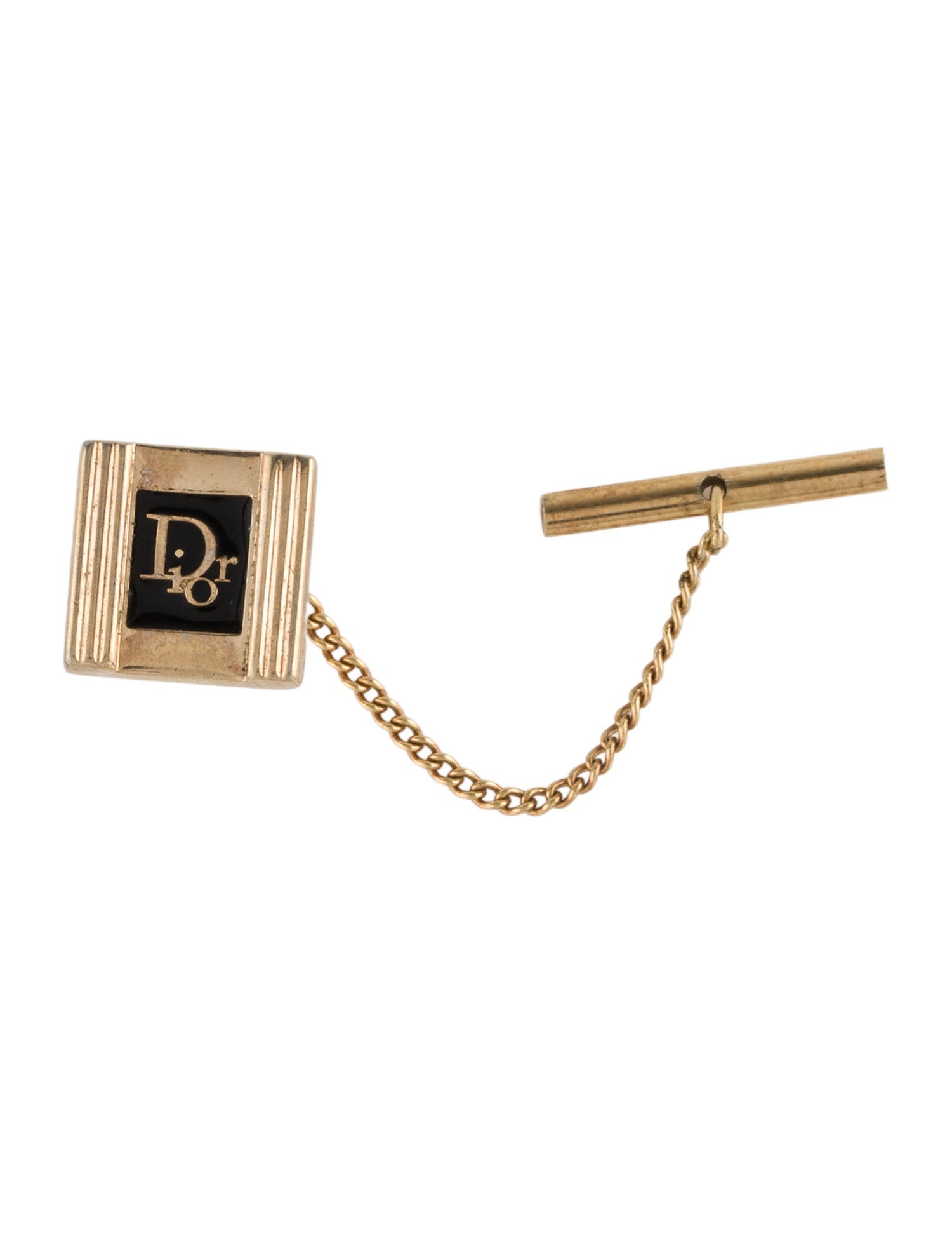 Christian Dior Vintage Logo Tie Pin W/ Chain