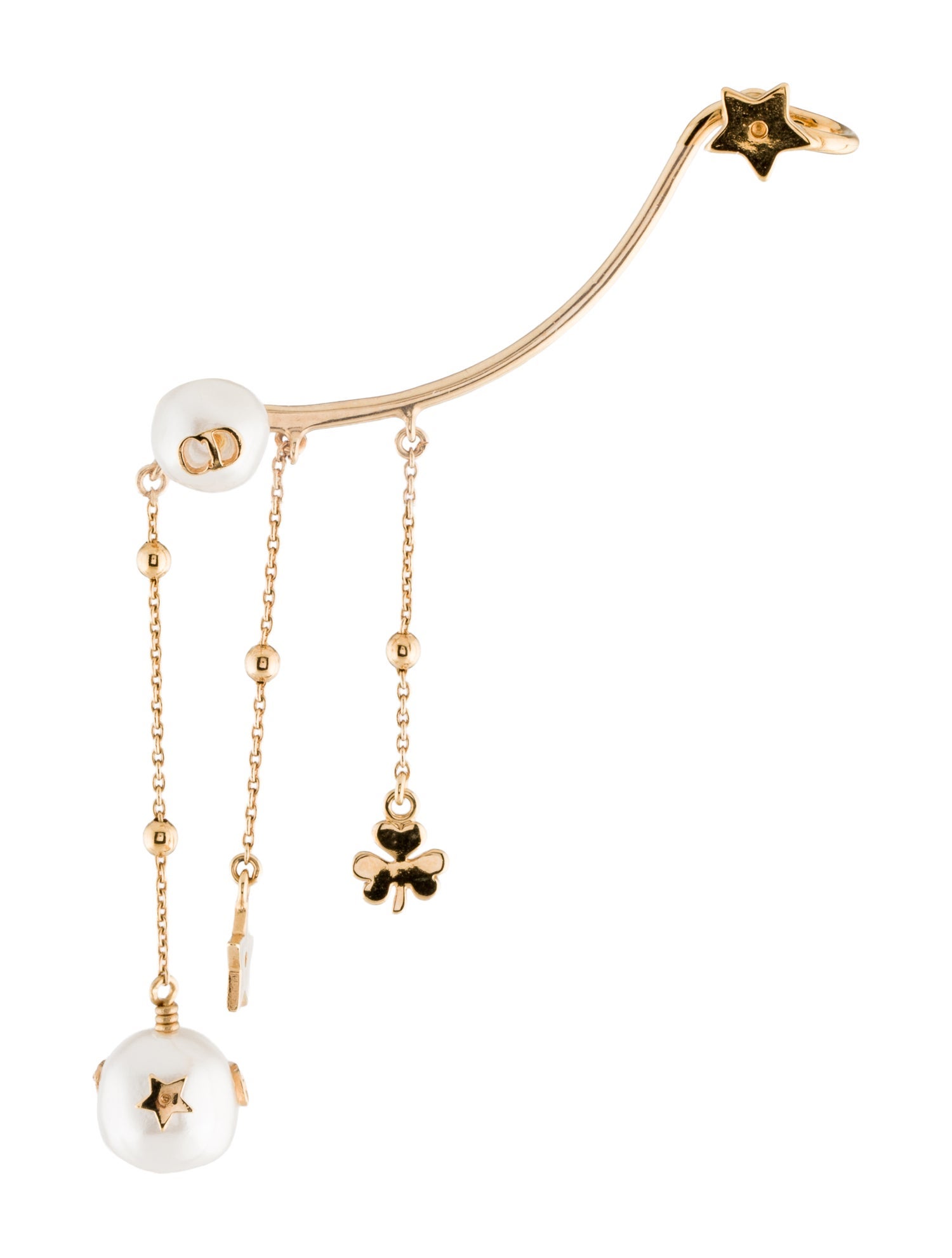 Christian Dior Faux Pearl Shiny-D Ear Climber Earring