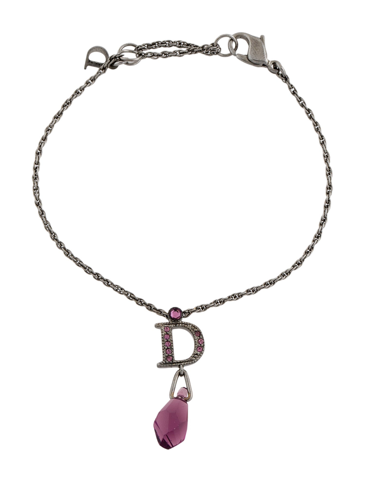 Christian Dior Crystal 'D' Charm Link Bracelet