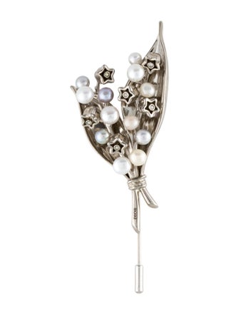 Christian Dior Pearl & Crystal Lily of the Valley Brooch