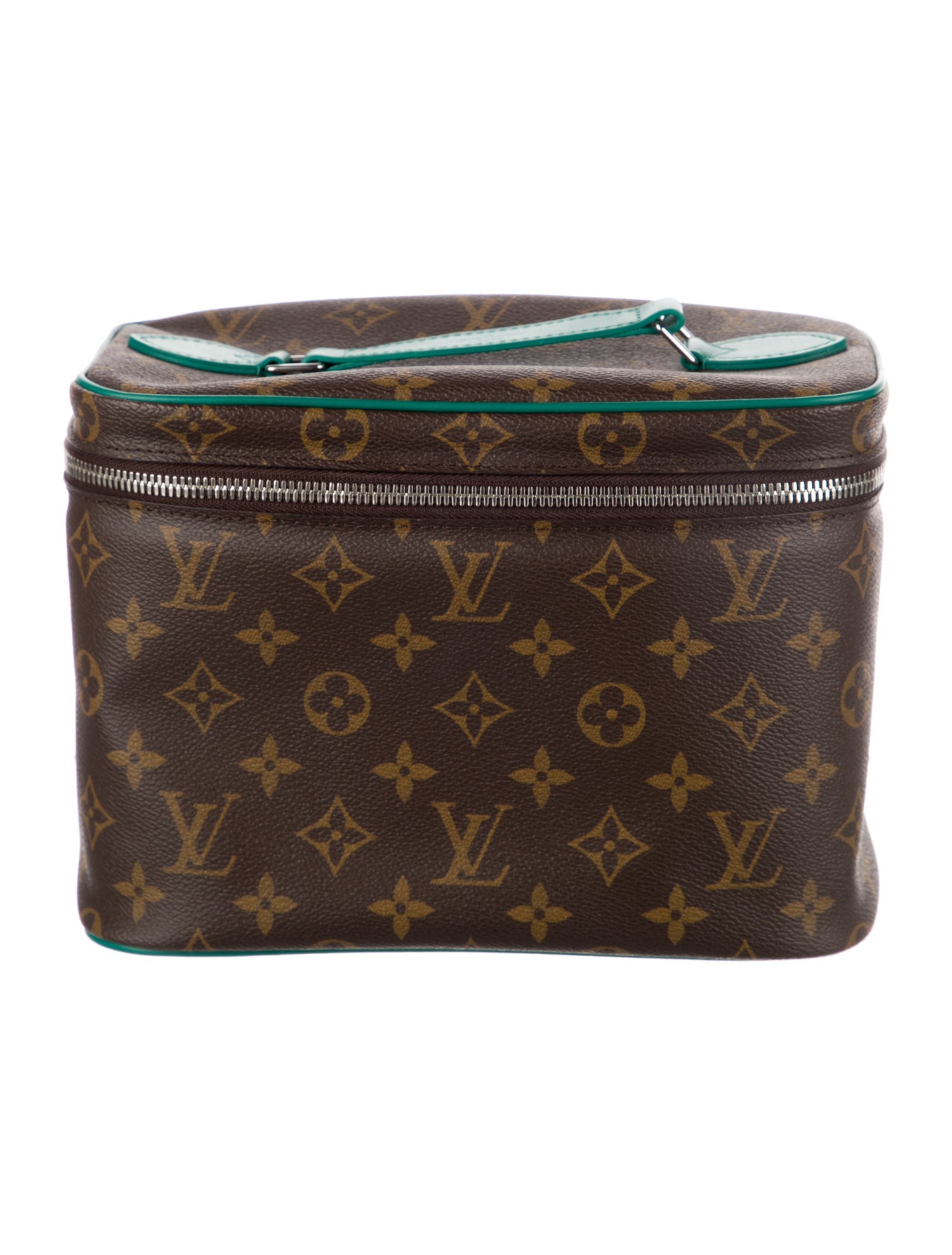 Louis Vuitton Nice BB Vanity Case In Classic Monogram Canvas With turquoise handle and trim.