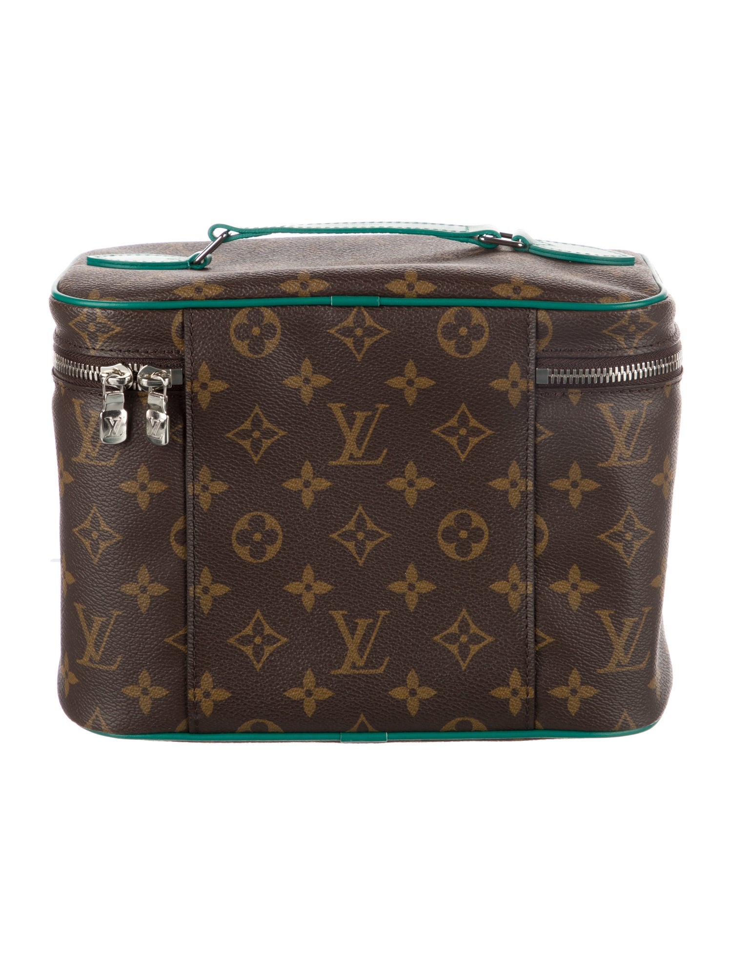Louis Vuitton Nice BB Vanity Case In Classic Monogram Canvas With turquoise handle and trim.