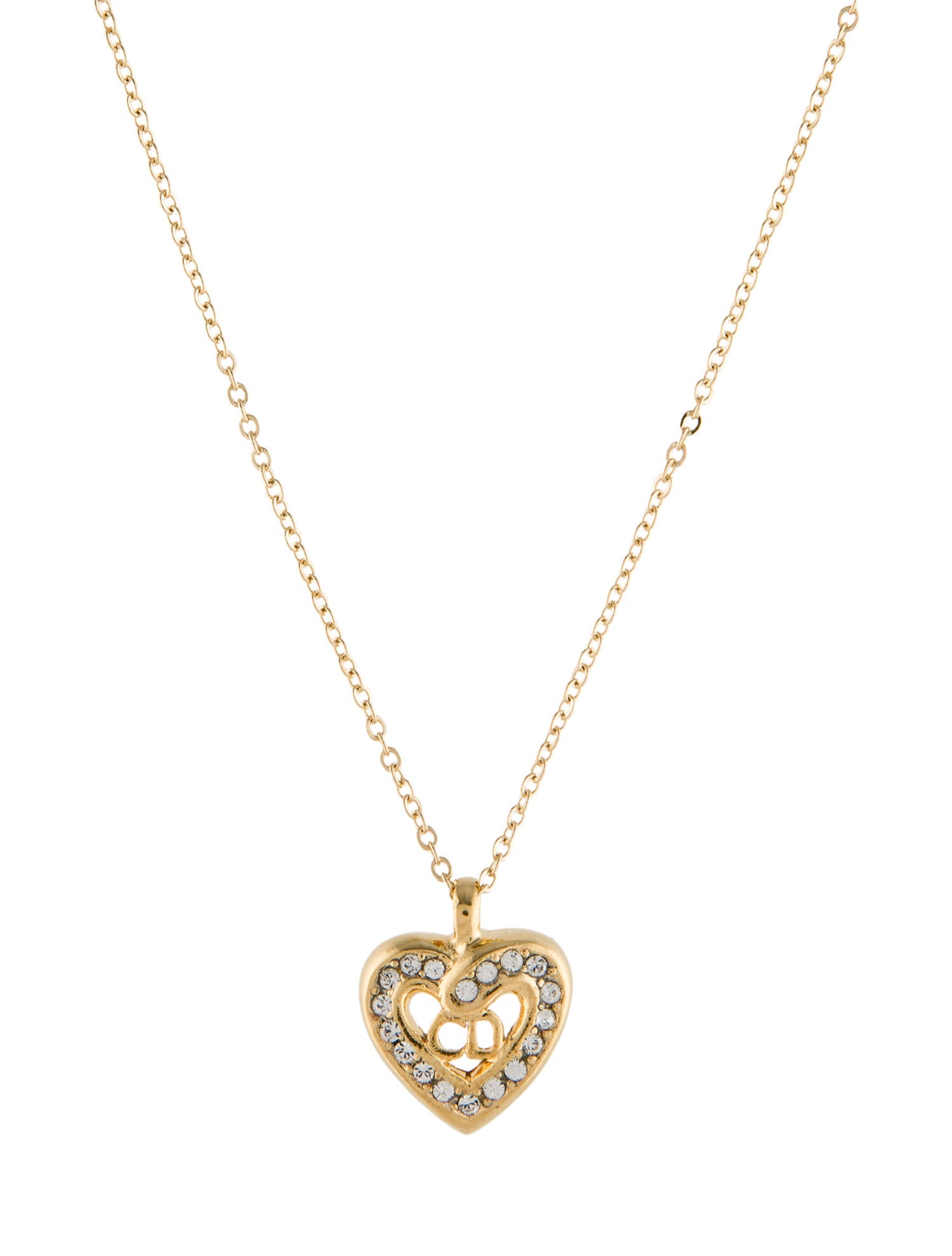 Christian Dior Vintage Crystal Heart CD Pendant Necklace