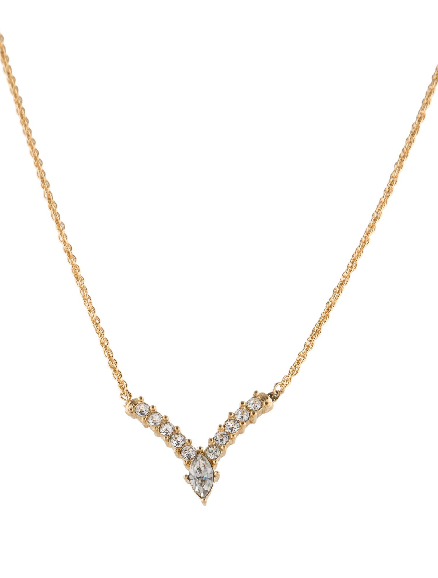 Christian Dior Vintage Crystal "V" Pendant Necklace