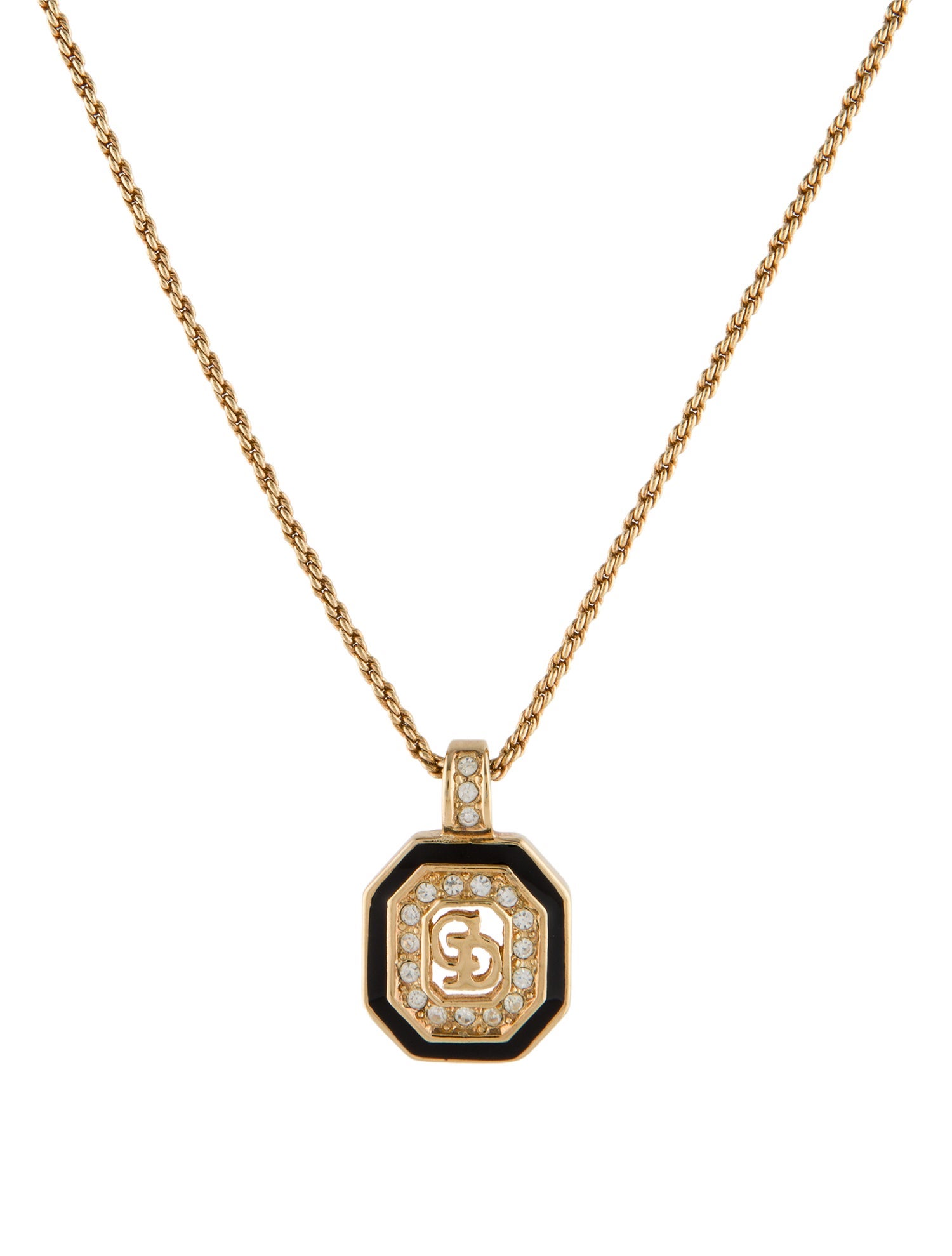 Christian Dior Vintage Crystal & Enamel Pendant Necklace.