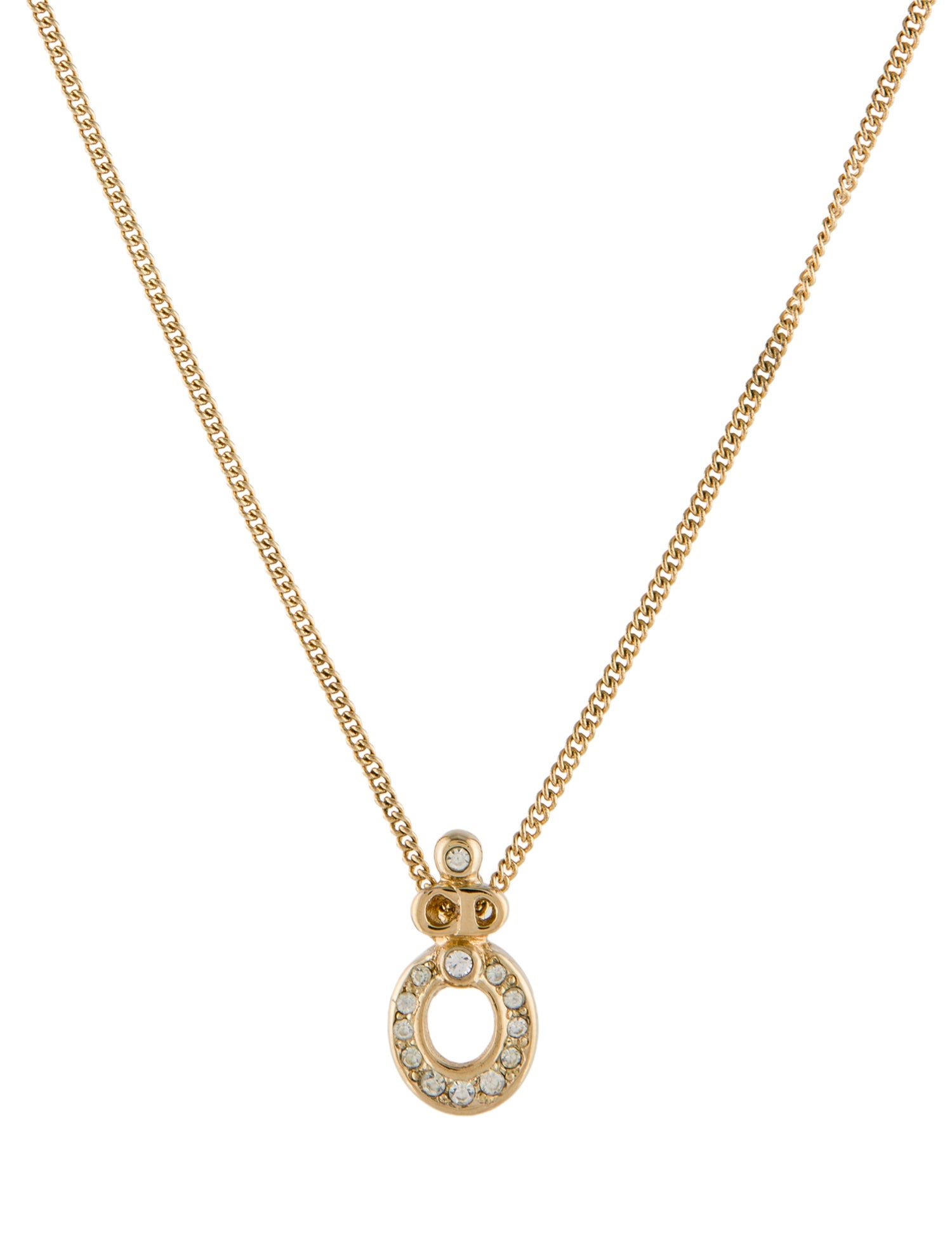 Christian Dior Vintage Crystal CD Pendant Necklace