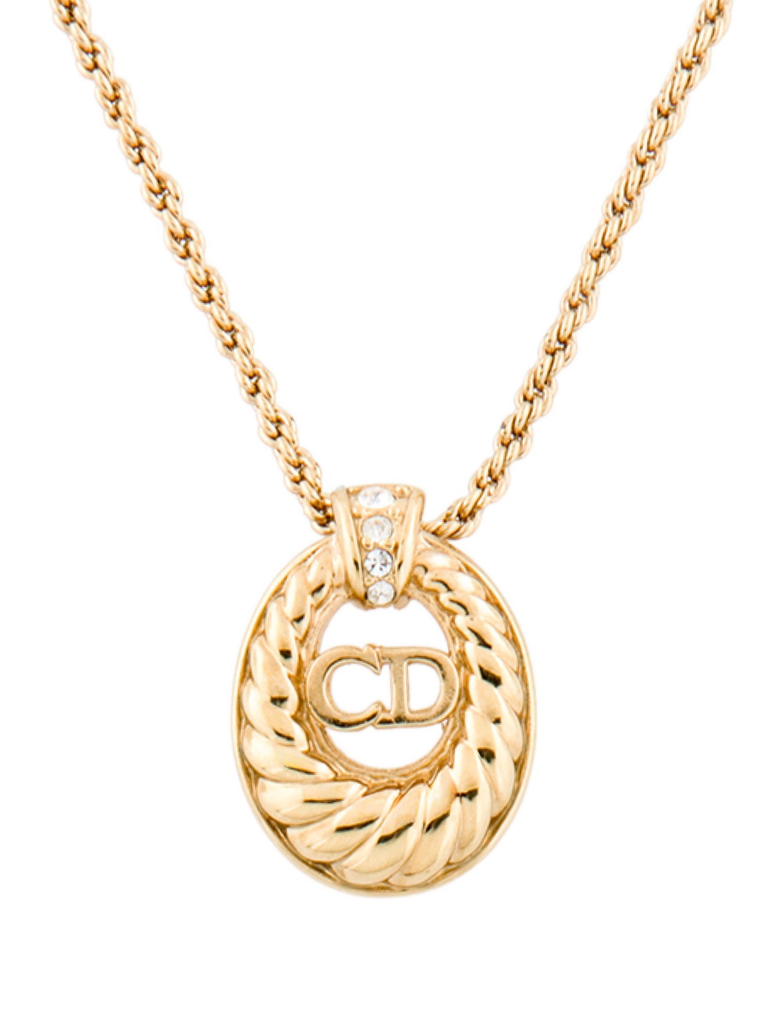 Christian Dior Vintage Crystal 'CD' Pendant Necklace