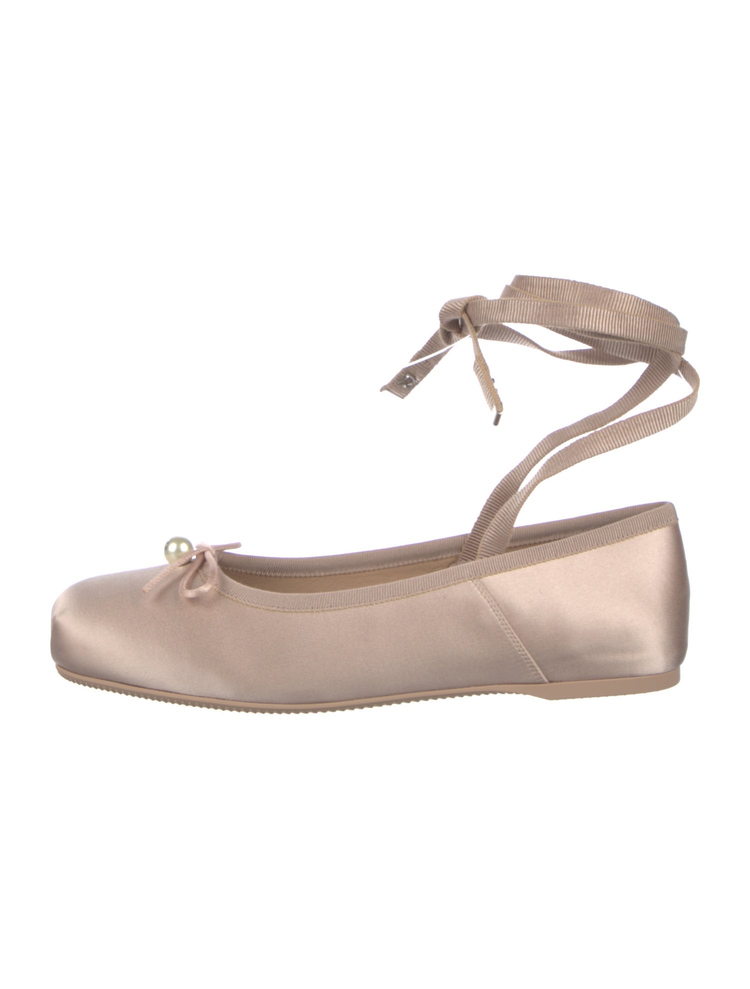 Christian Dior Faux Pearl Accents Satin Ballet Flats