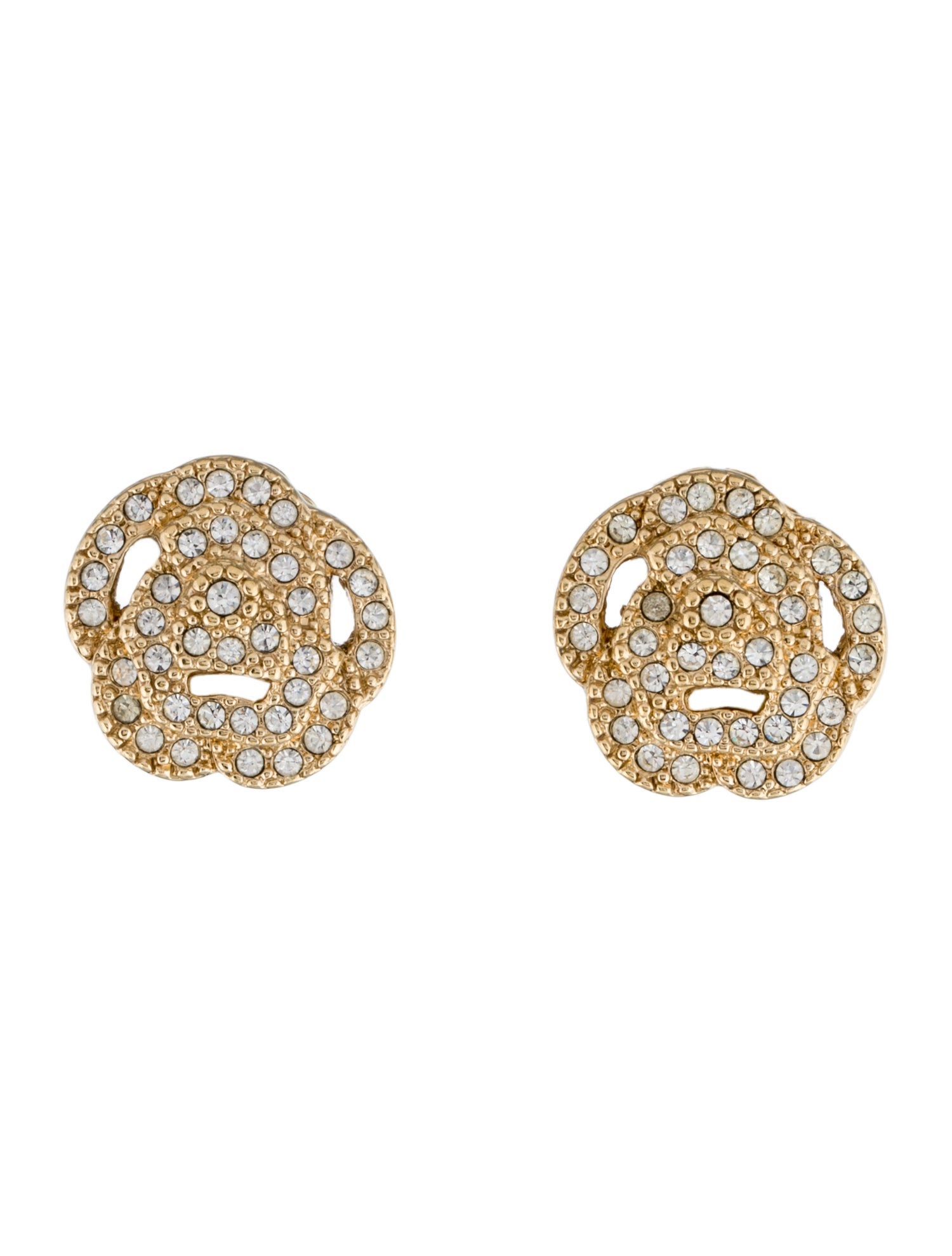 Christian Dior Vintage Crystal Flower Clip-On Earrings