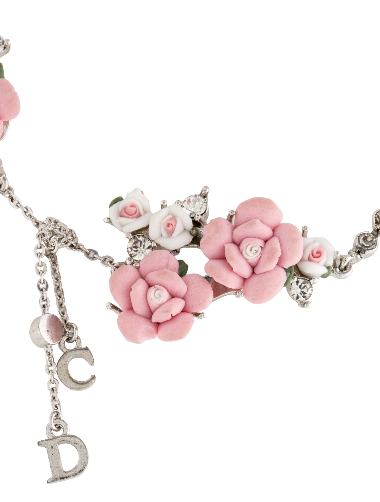 Christian Dior Crystal & Ceramic Floral Charm Bracelet