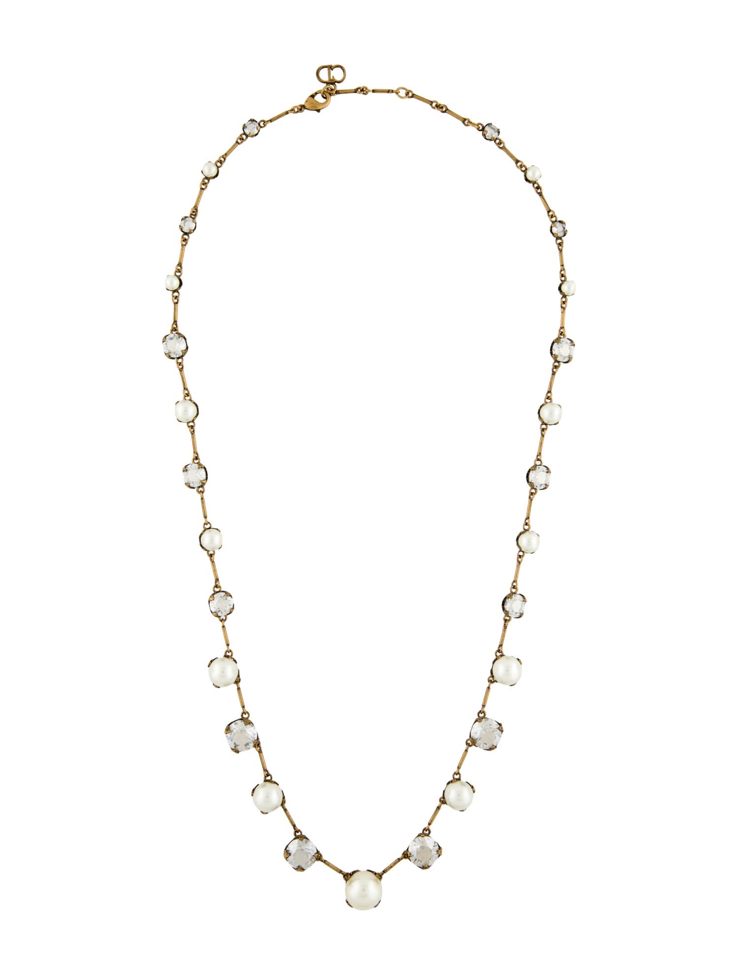 Christian Dior Faux Pearl & Crystal Collar Station Necklace