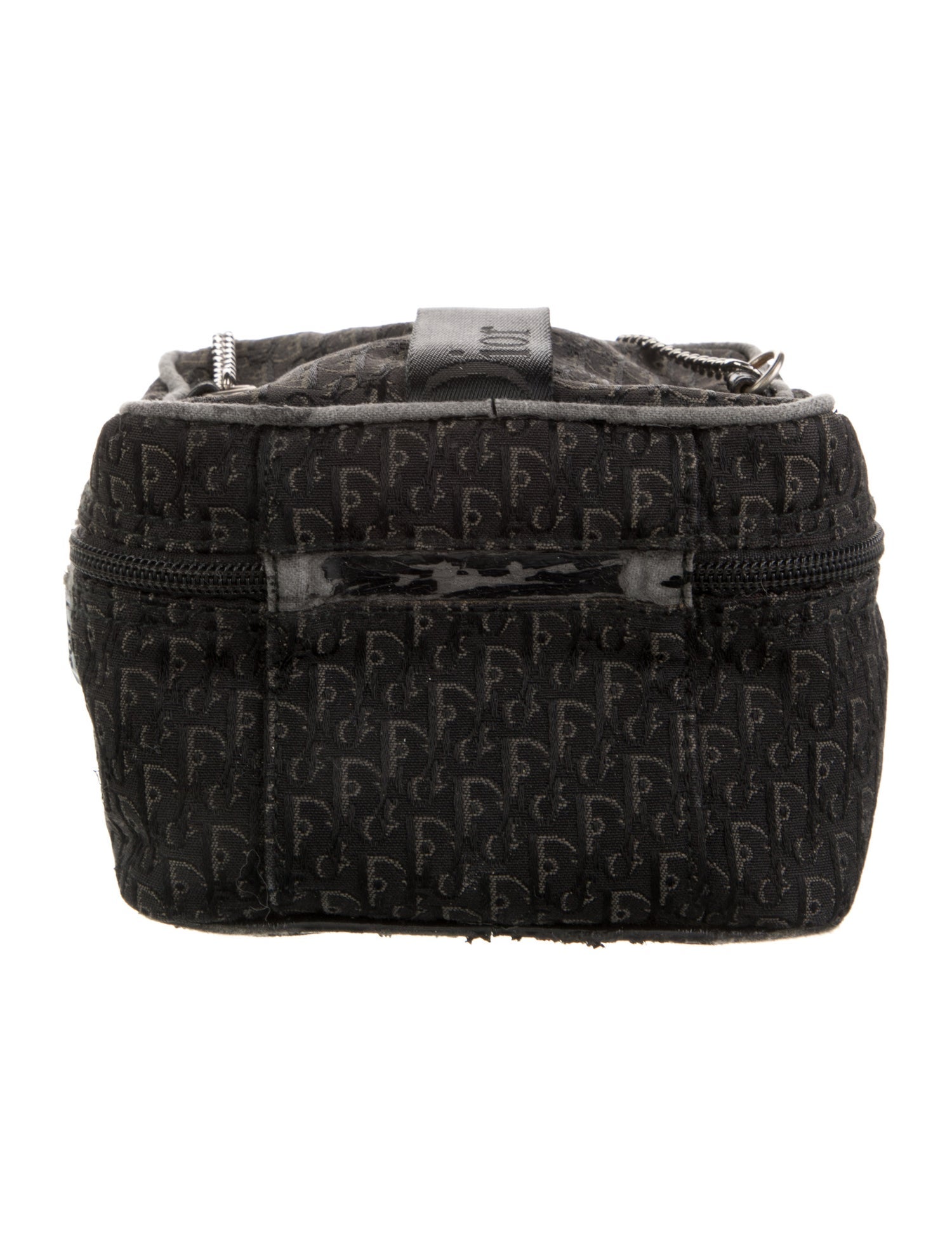 Christian Dior grey cosmetic bag with exposed zipper