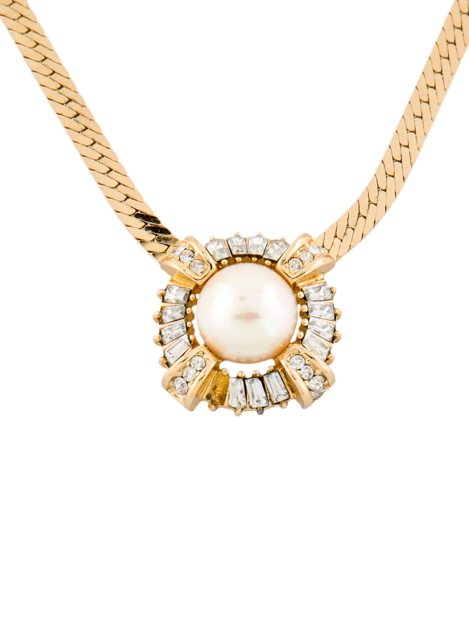Christian Dior Vintage Crystal & Faux Pearl Pendant Necklace