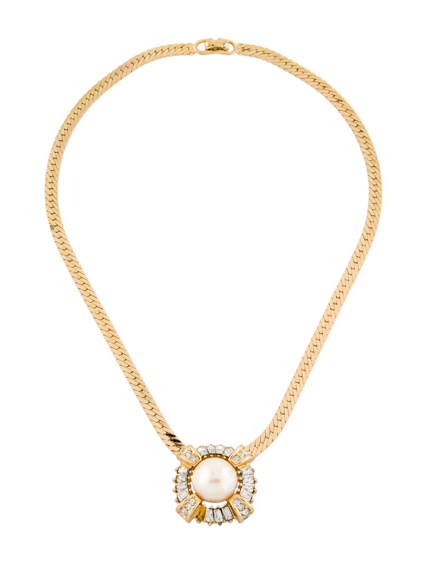 Christian Dior Vintage Crystal & Faux Pearl Pendant Necklace