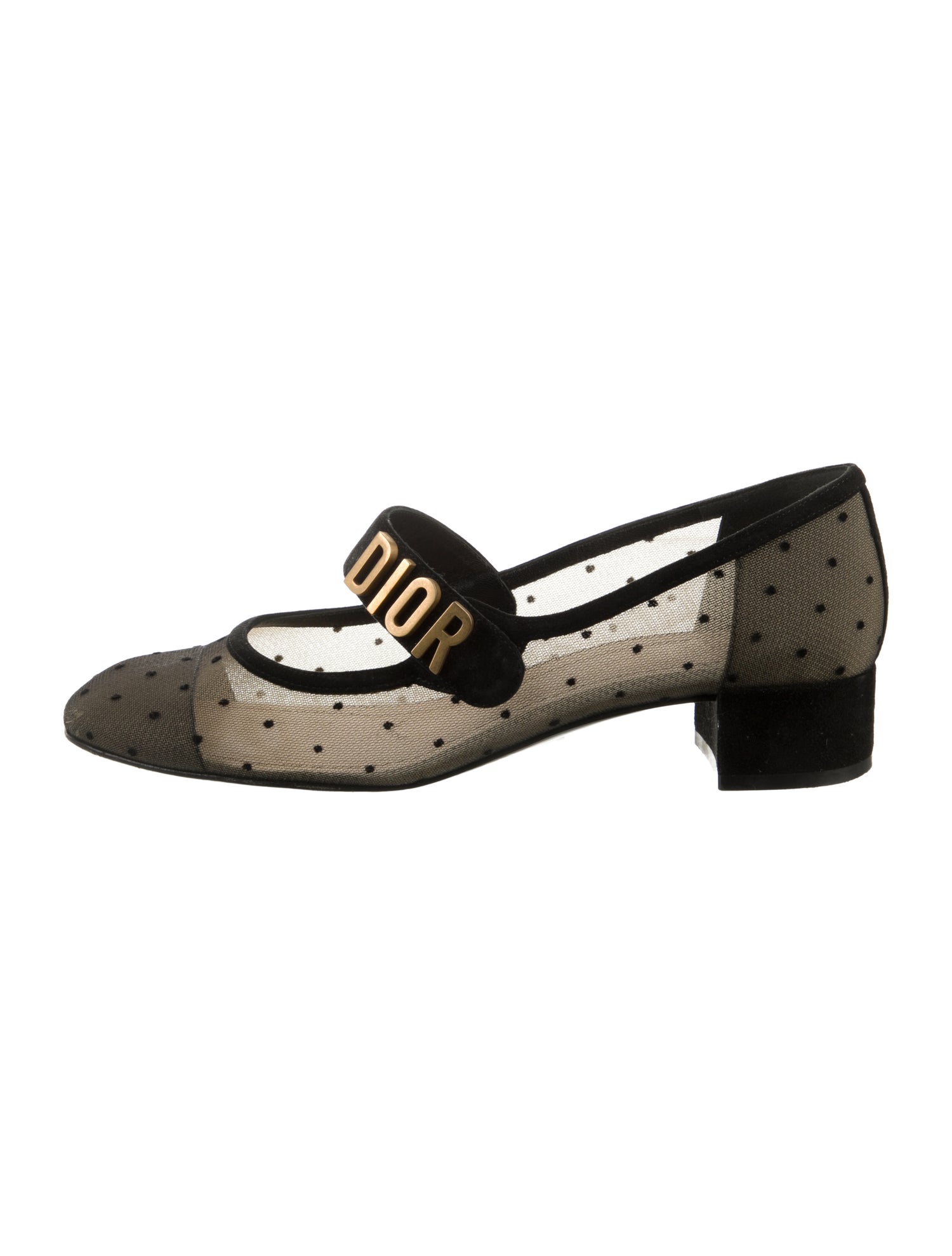 Christian Dior Mesh Polka Dot Print Mary Jane Flats
