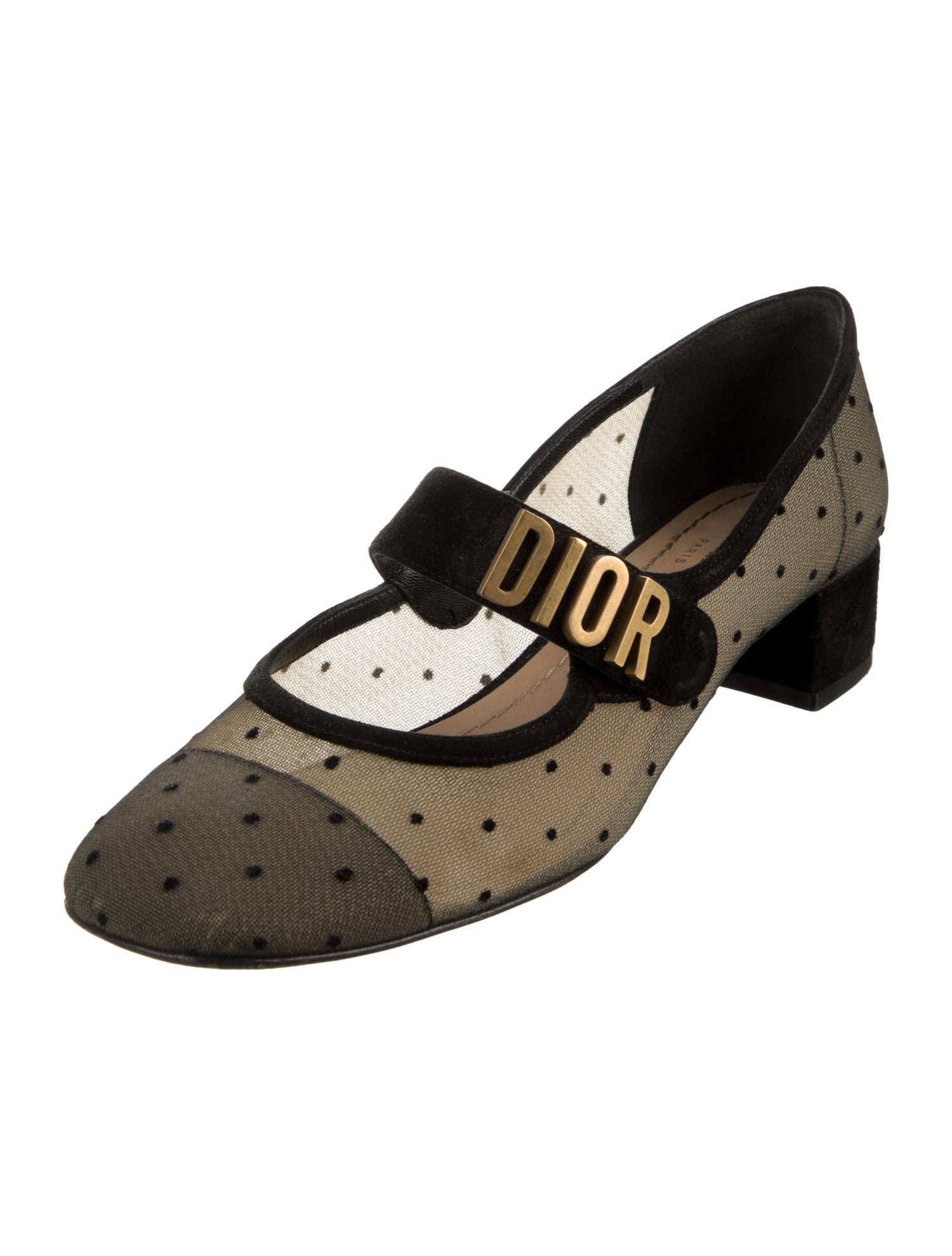Christian Dior Mesh Polka Dot Print Mary Jane Flats