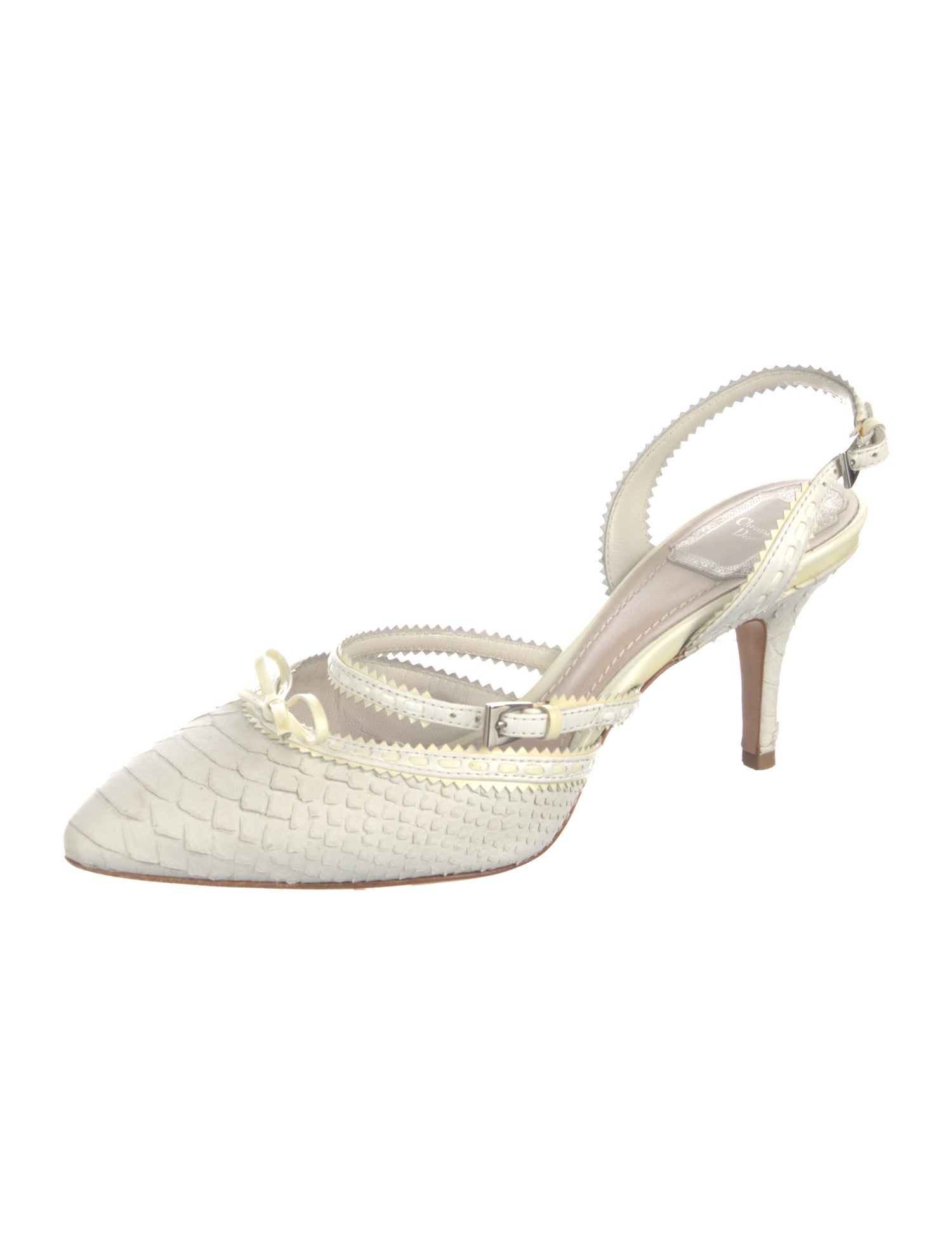 Christian Dior Snakeskin Bow Accents Slingback Pumps