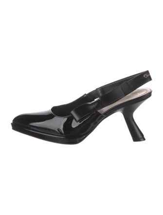 Christian Dior Patent Leather Bow Accents Slingback Pumps