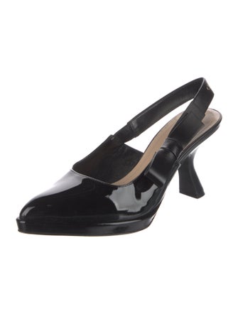 Christian Dior Patent Leather Bow Accents Slingback Pumps