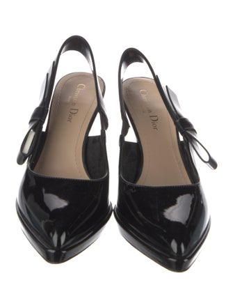 Christian Dior Patent Leather Bow Accents Slingback Pumps