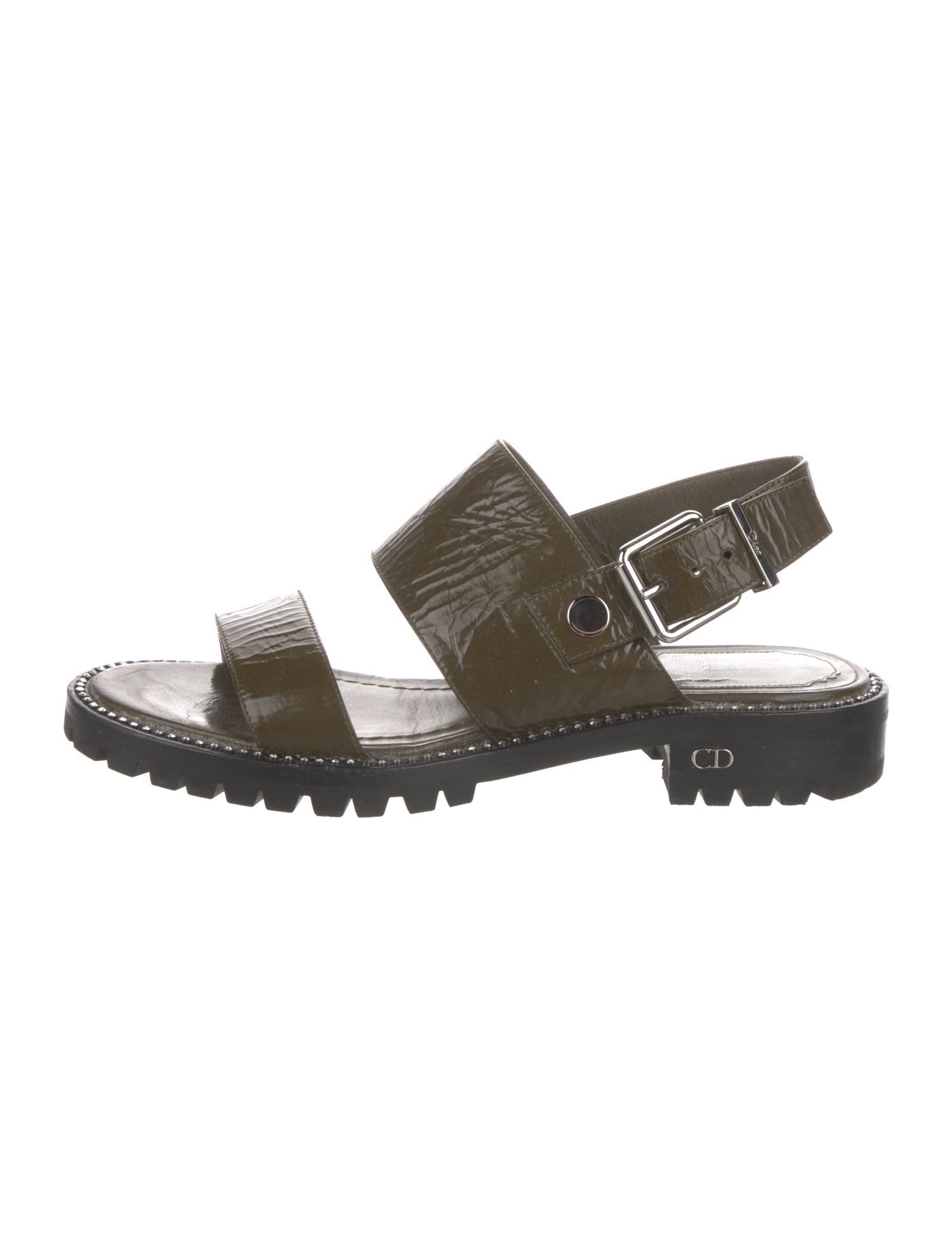 Christian Dior Patent Leather Crystal Embellishments Slingback Sandals