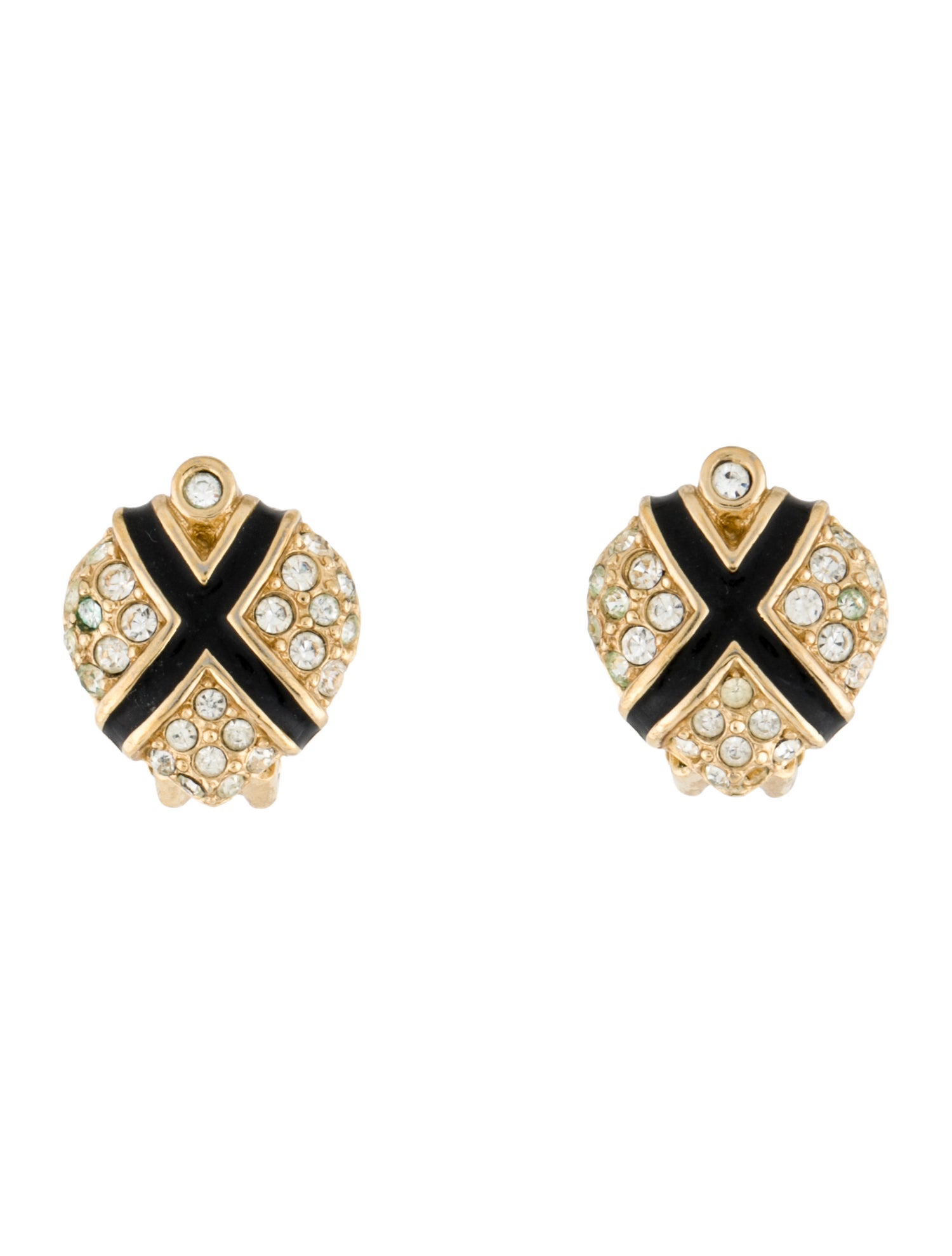 Christian Dior Vintage Crystal & Enamel Clip-On Earrings
