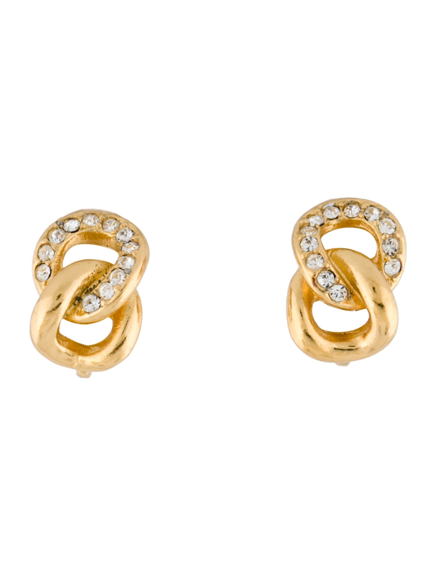 Christian Dior Vintage Crystal Chain Link Clip-On Earrings