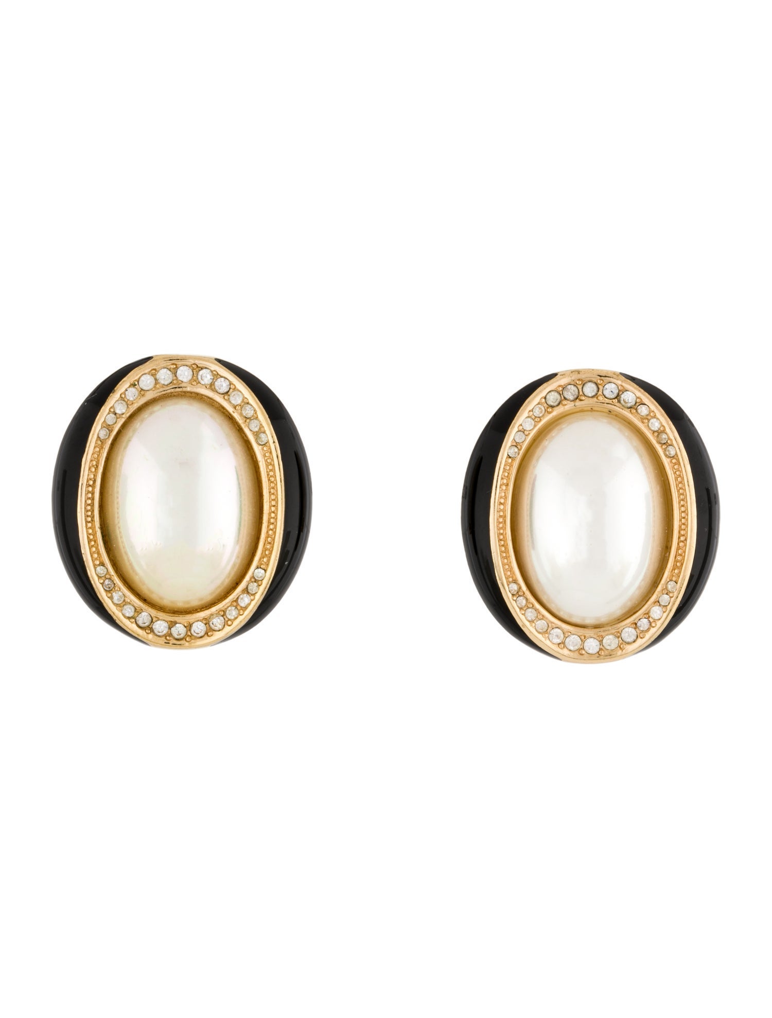 Christian Dior Faux Pearl & Crystal Clip-On Earrings