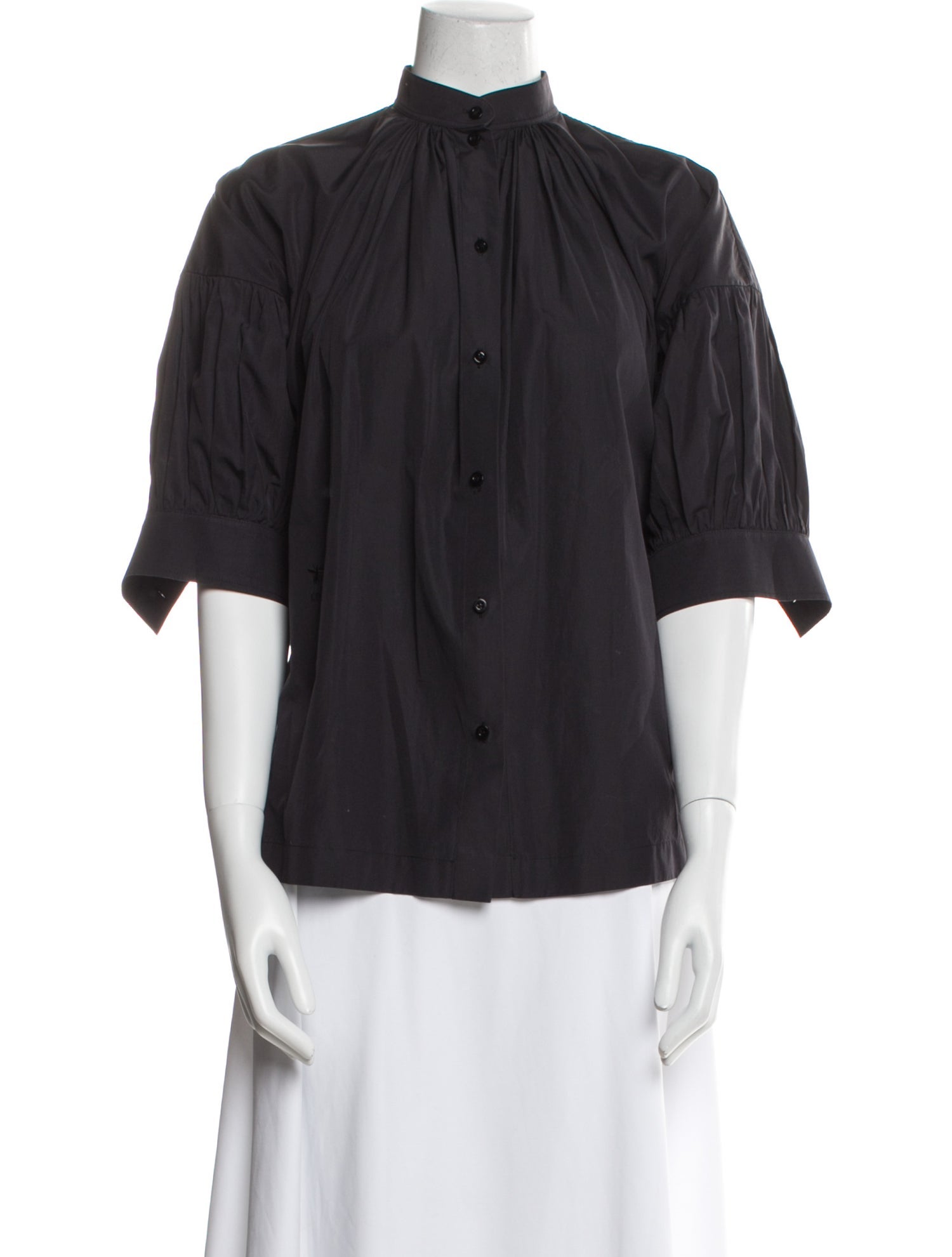 Christian Dior Mock Neck Three-Quarter Sleeve Button-Up Top