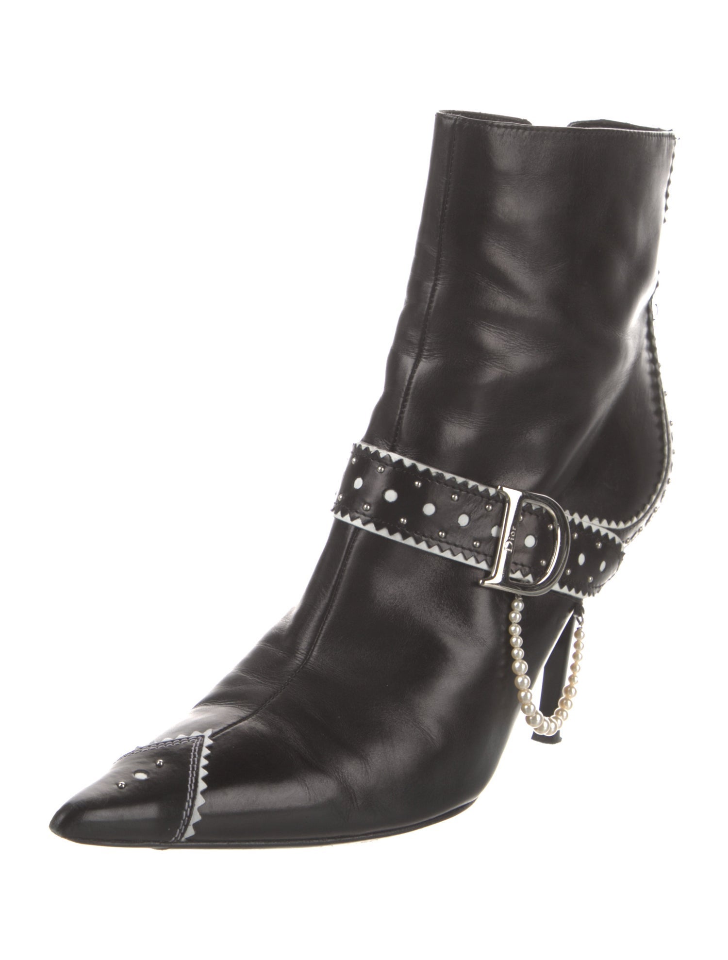 Christian Dior Leather Beaded Accents Boots