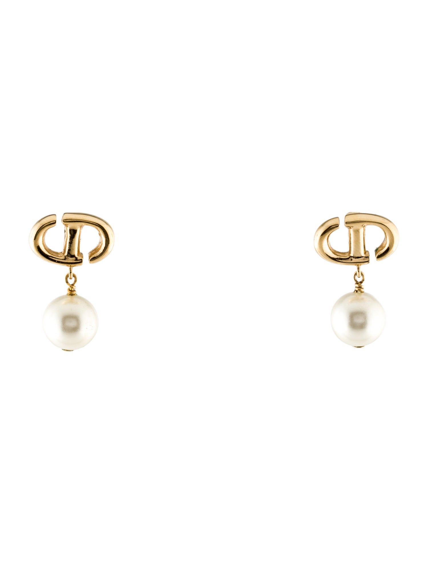 Christian Dior Faux Pearl CD Navy Drop Earrings