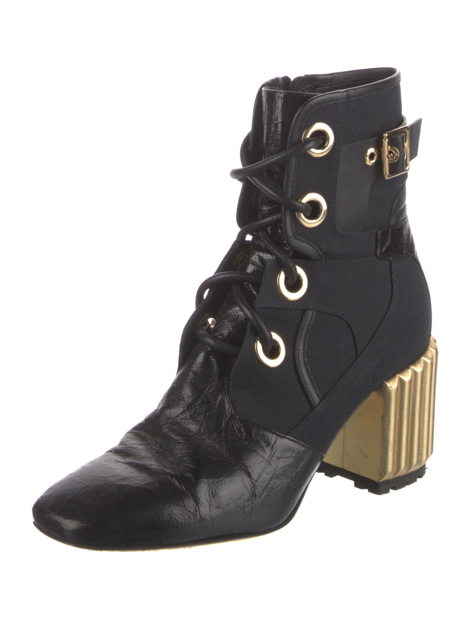 Christian Dior Leather Leather Trim Embellishment Lace-Up Boots